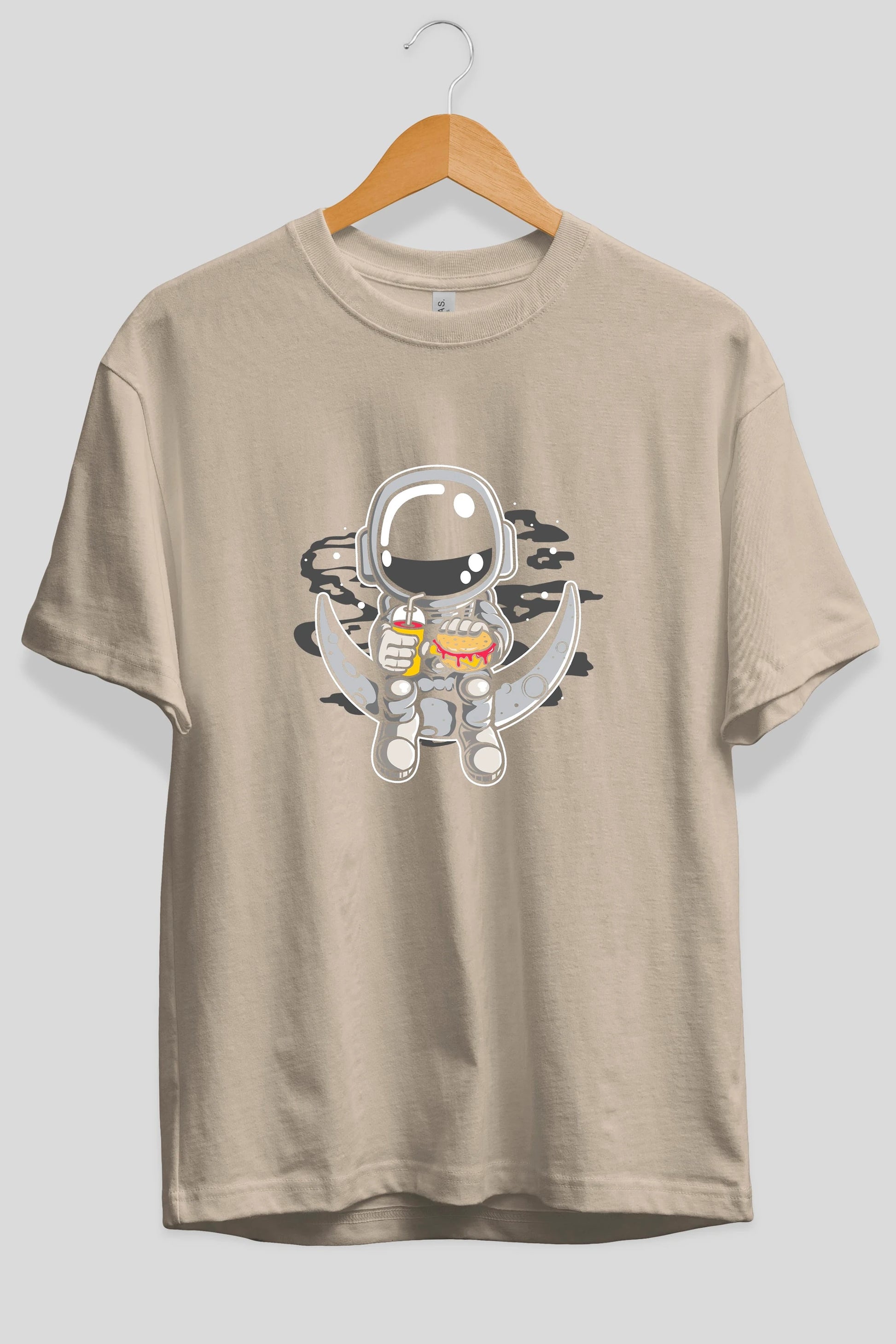 Astronaut Crescent Ön Baskılı Oversize t-shirt Erkek Kadın Unisex