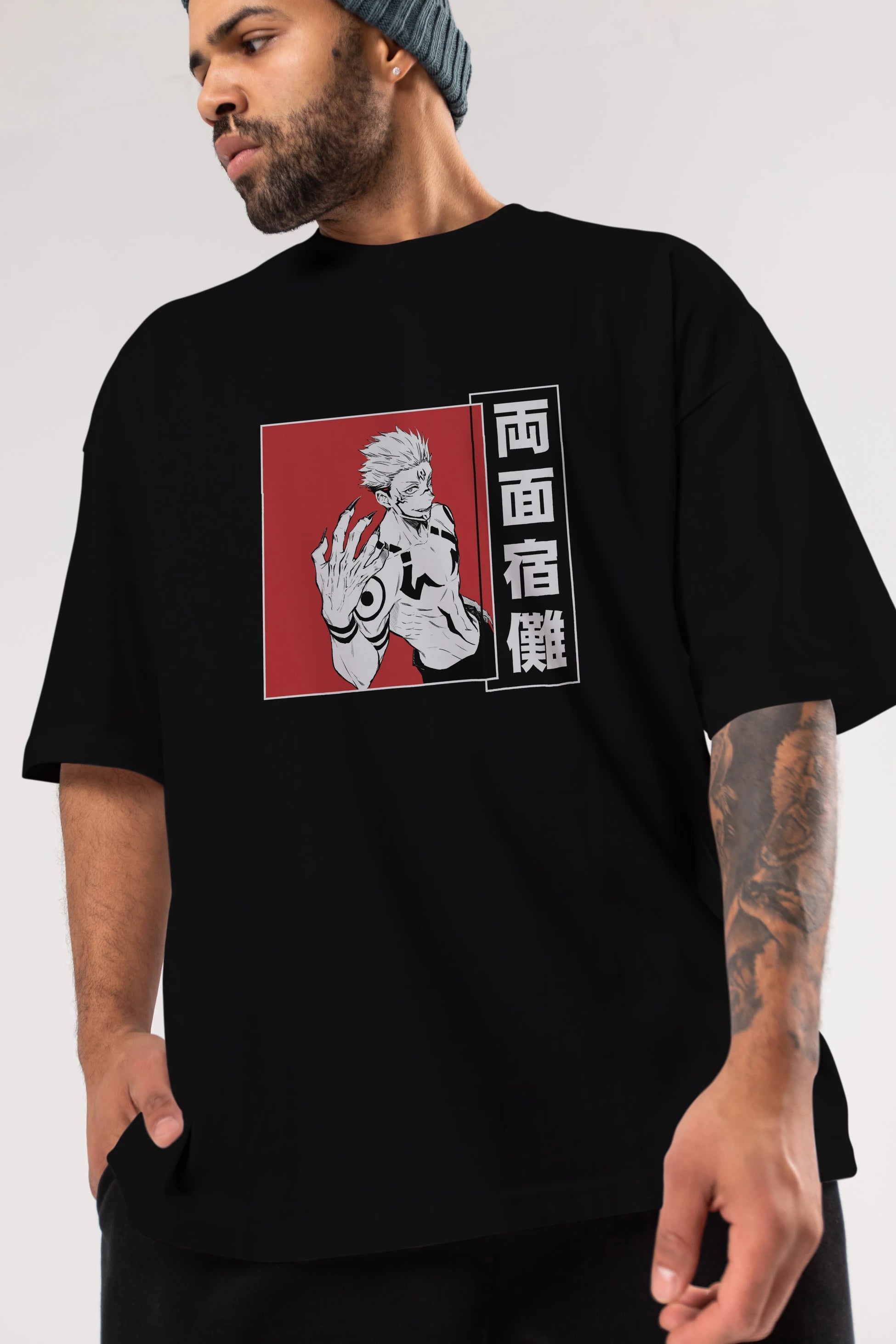 Sukuna Ryoumen 2 Anime Ön Baskılı Oversize t-shirt %100 pamuk Erkek Kadın Unisex