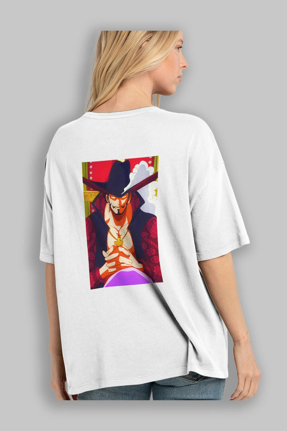 Dracule Mihawk Anime Arka Baskılı Oversize t-shirt Erkek Kadın Unisex %100 pamuk tişort