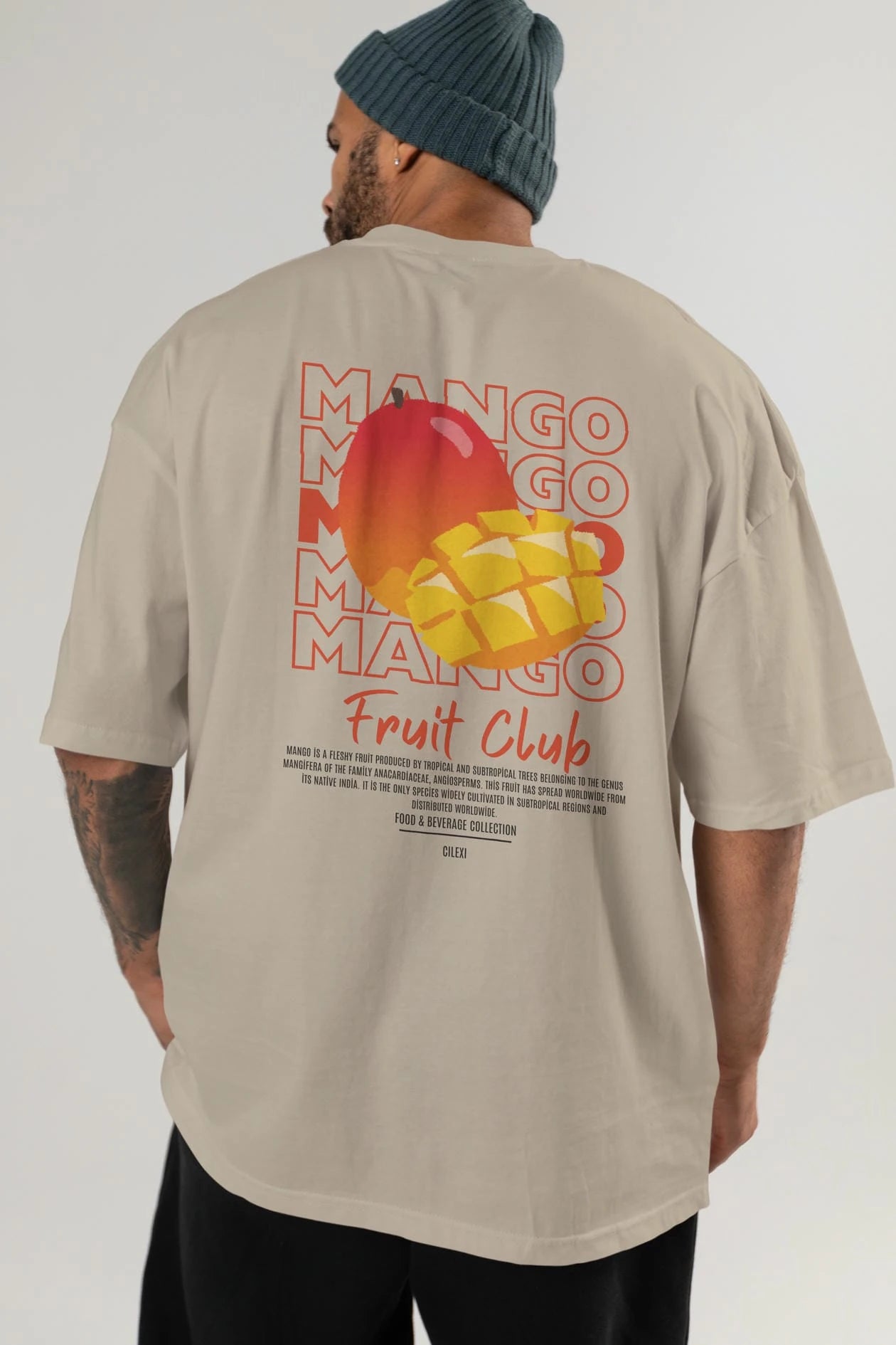 Mango Arka Baskılı Oversize t-shirt Erkek Kadın Pamuk Bisiklet Yaka tişort
