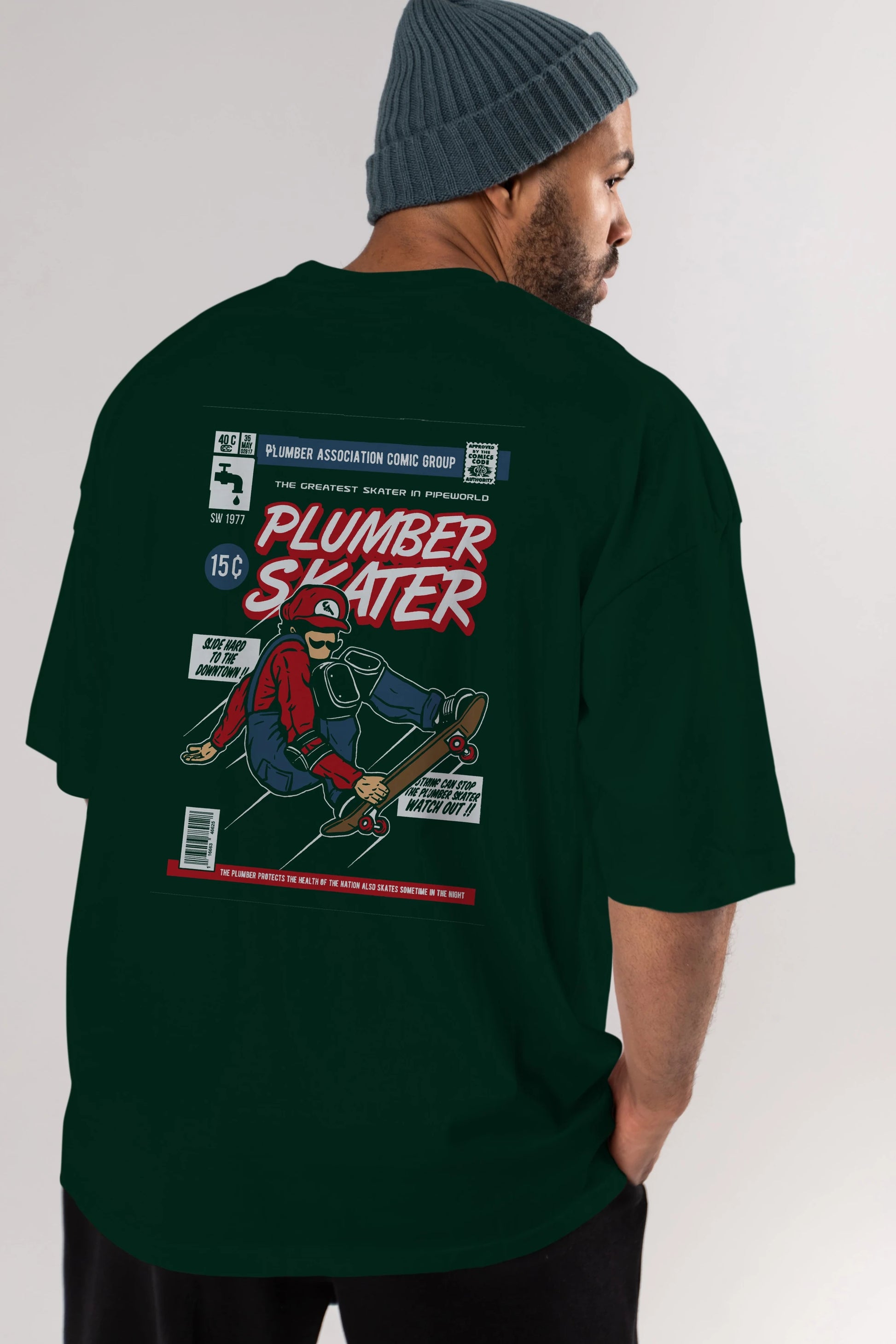 Plumber Skater Arka Baskılı Oversize t-shirt Erkek Kadın Unisex %100 Pamuk