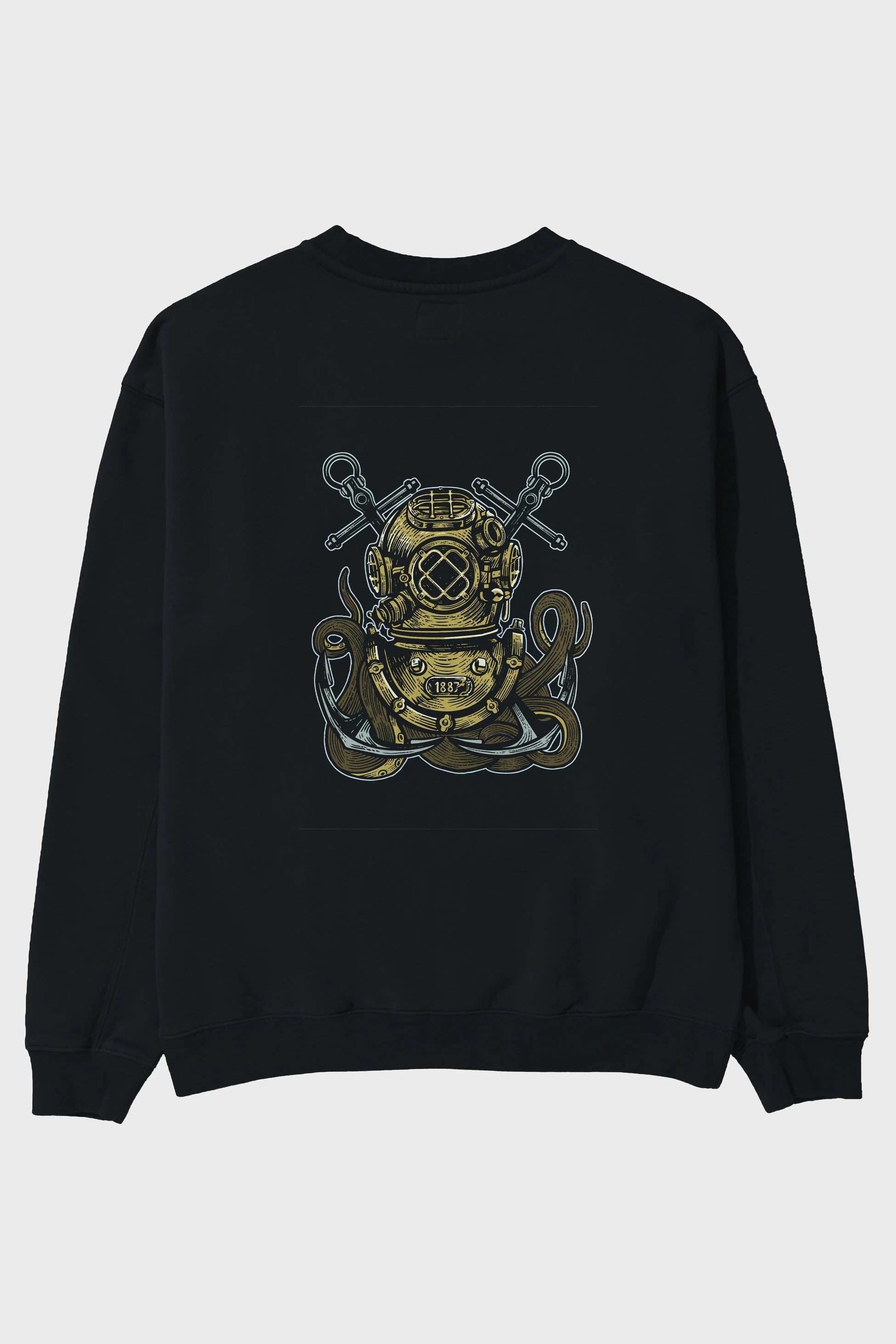 Diver Octopus Arka Baskılı Oversize Sweatshirt Erkek Kadın Unisex
