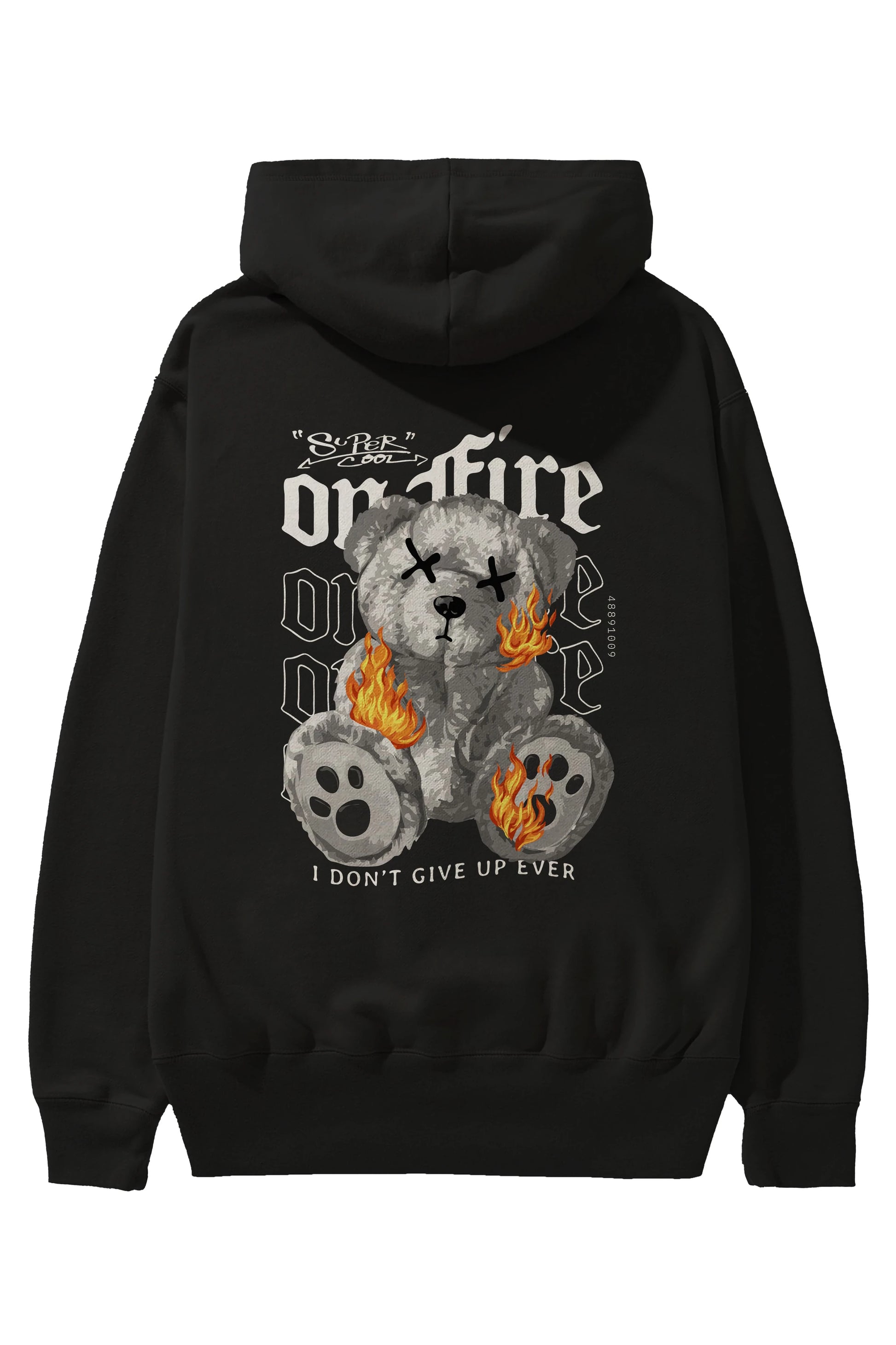 Teddy Bear On Fire Arka Baskılı Hoodie Oversize Kapüşonlu Sweatshirt Erkek Kadın Unisex