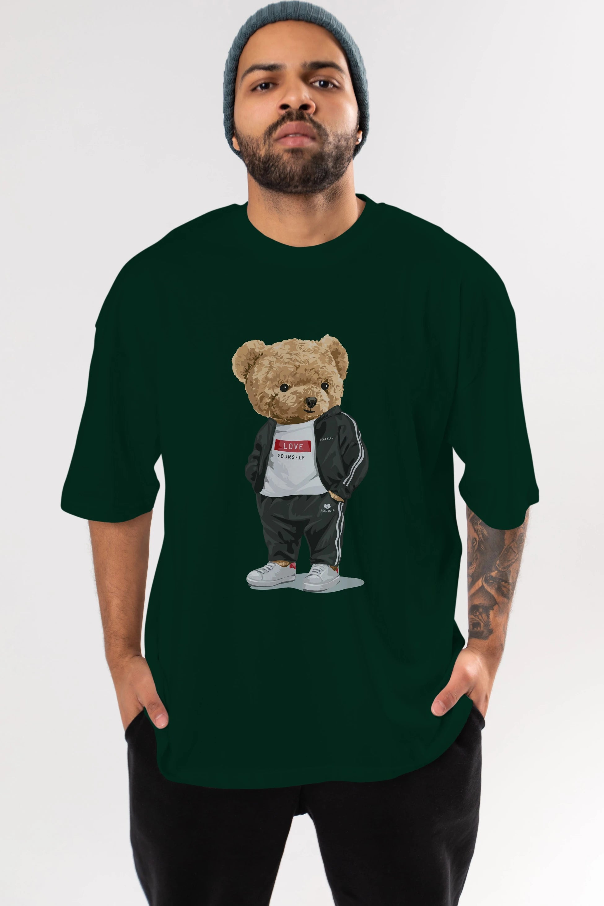 Teddy Bear Love Yourself Ön Baskılı Oversize t-shirt Erkek Kadın Unisex %100 Pamuk