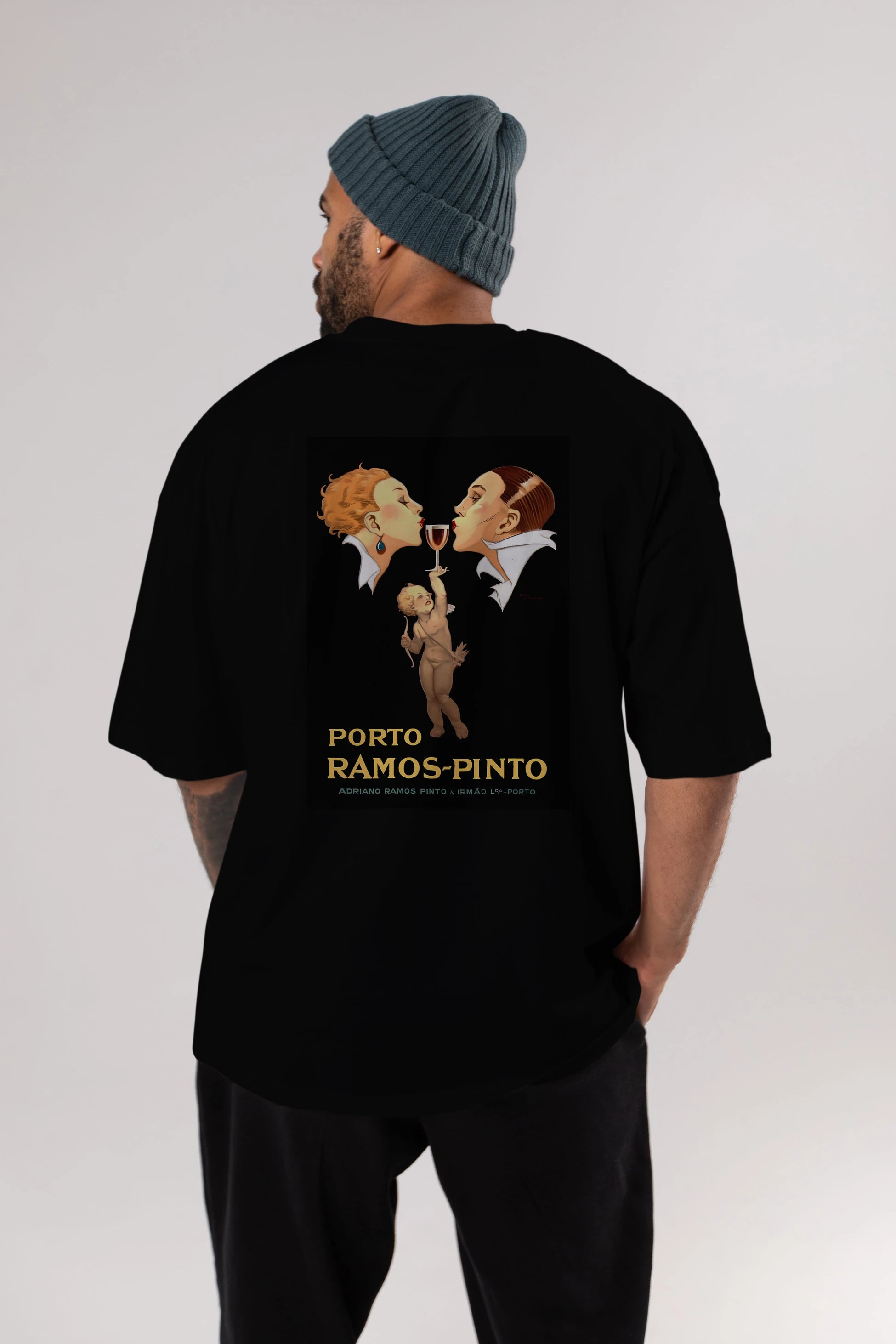 Porto Ramos Pinto Arka Baskılı Oversize t-shirt Erkek Kadın Unisex %100 Pamuk Bisiklet Yaka tişort