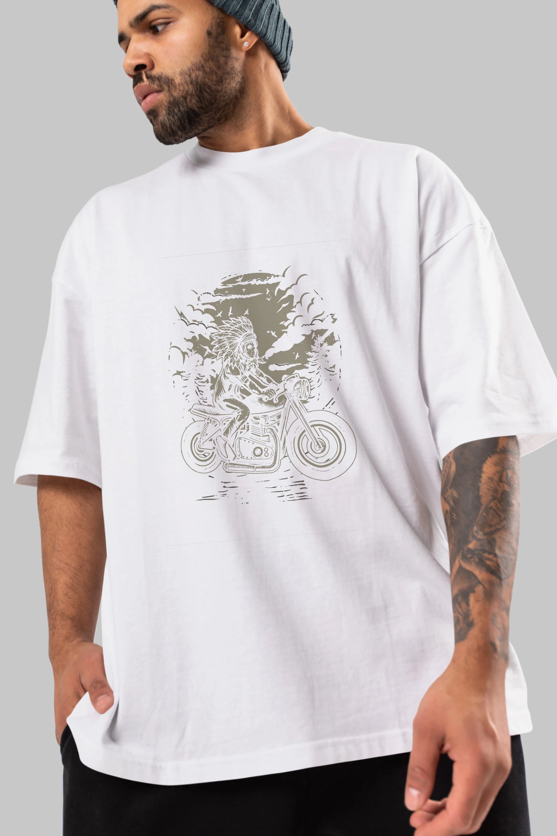 Indian Chief Rider Ön Baskılı Oversize t-shirt Erkek Kadın Unisex %100 Pamuk tişort