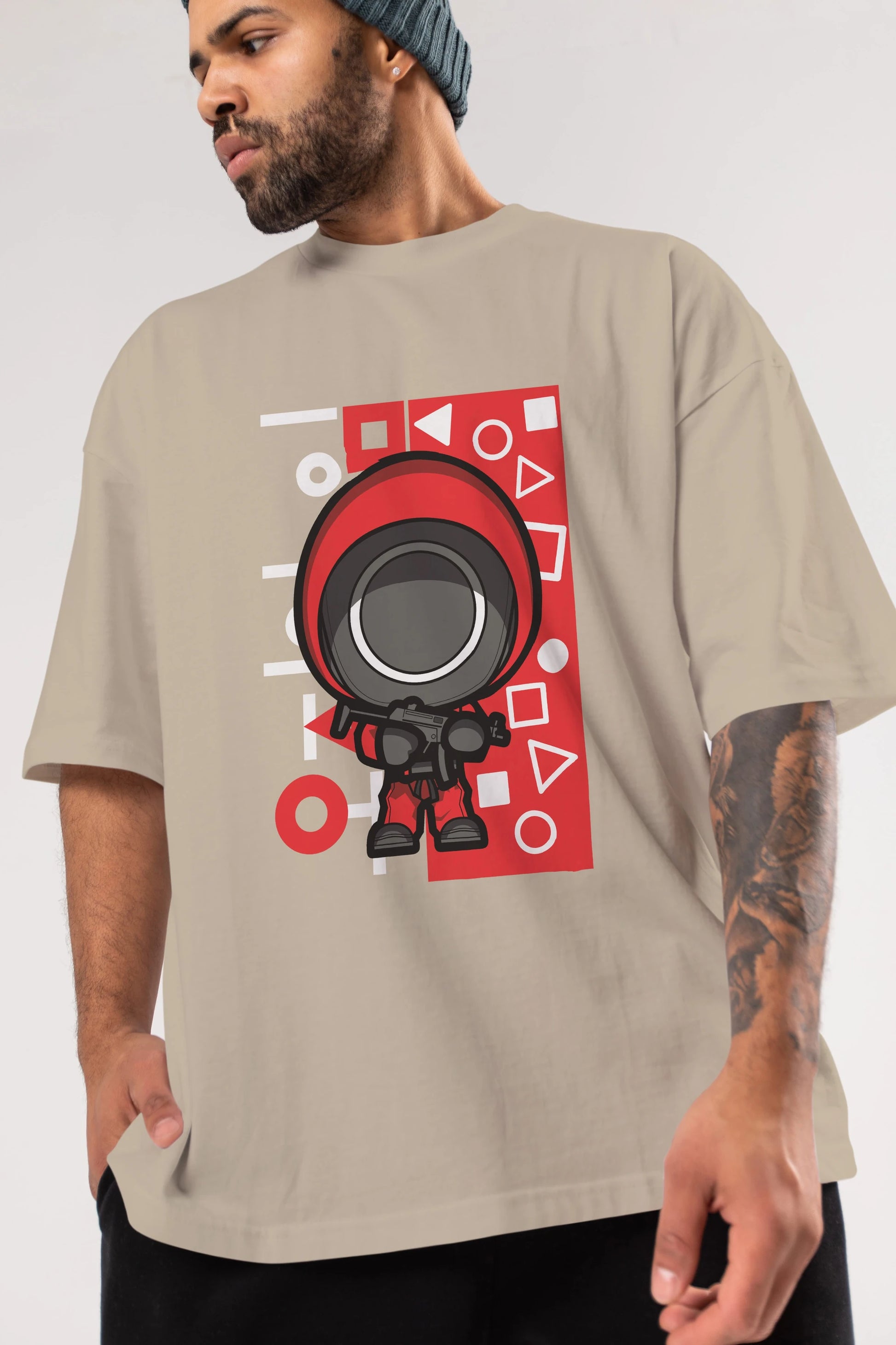 Squid Game (4) Ön Baskılı Oversize t-shirt Erkek Kadın Unisex %100 Pamuk Bisiklet Yaka tişort