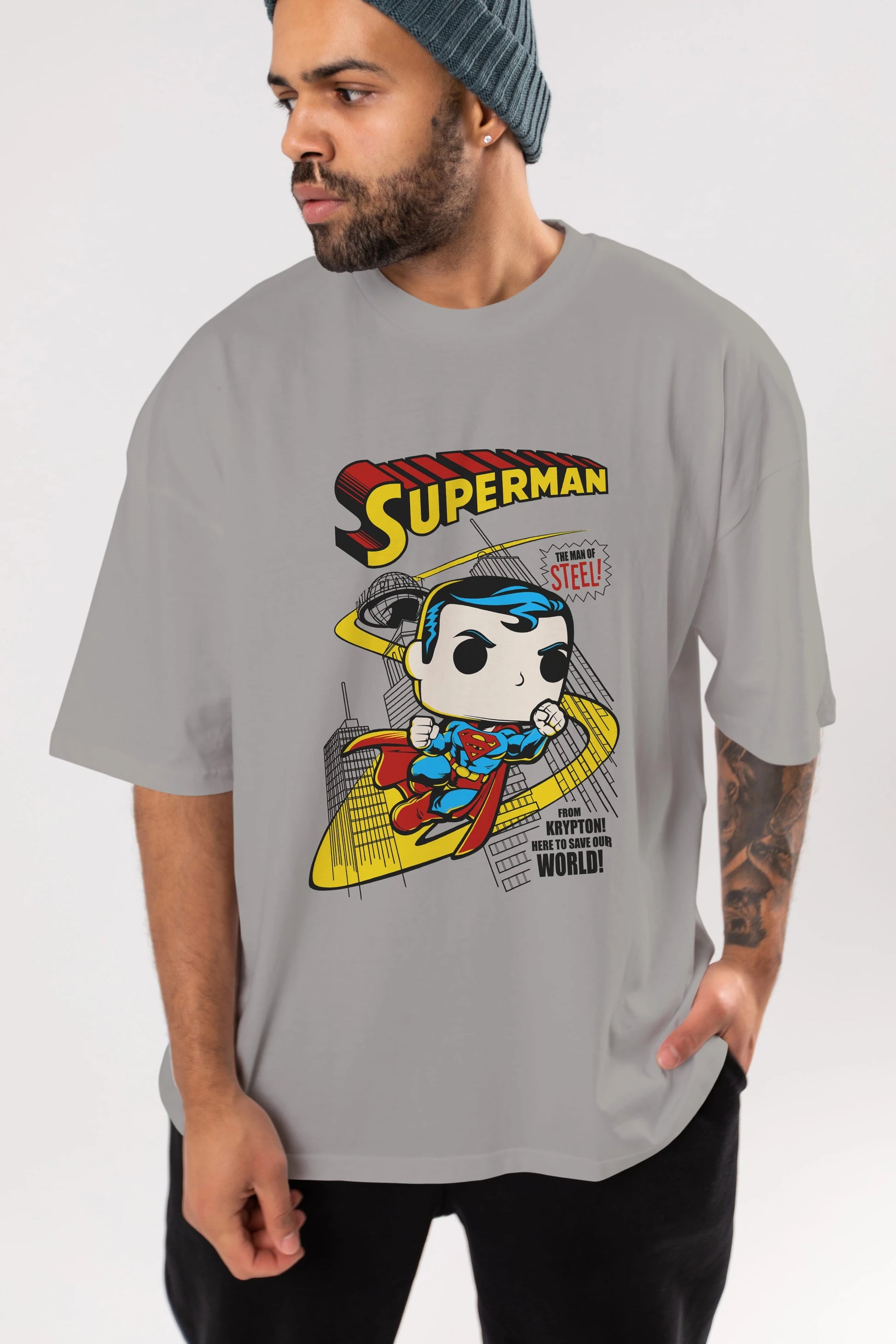 Superman (2) Ön Baskılı Oversize t-shirt Erkek Kadın Unisex %100 Pamuk Bisiklet Yaka tişort