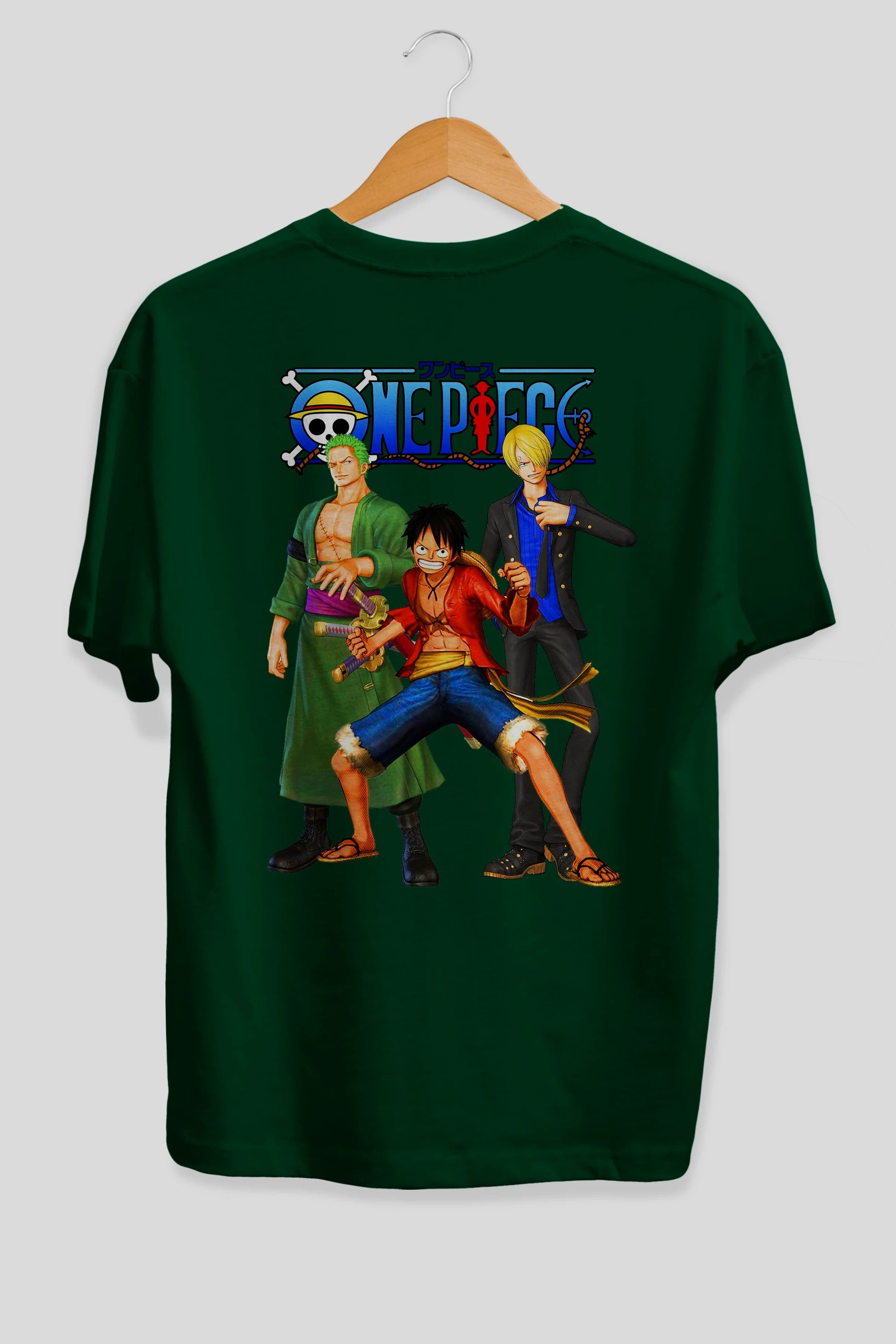 Luffy Sanji Zoro Anime Arka Baskılı Oversize t-shirt Erkek Kadın Unisex %100 pamuk tişort