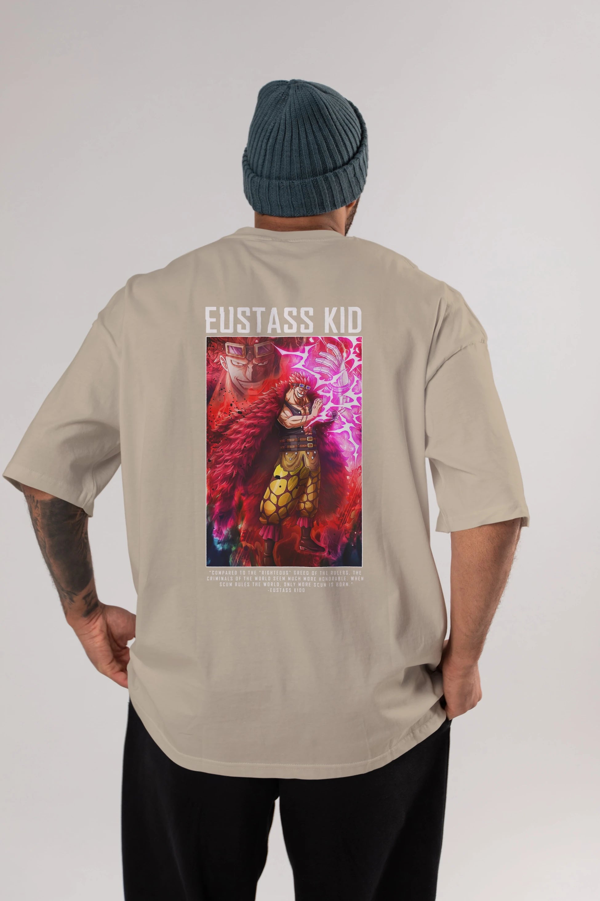 Eustass Kid Anime Arka Baskılı Oversize t-shirt Erkek Kadın Unisex %100 pamuk tişort