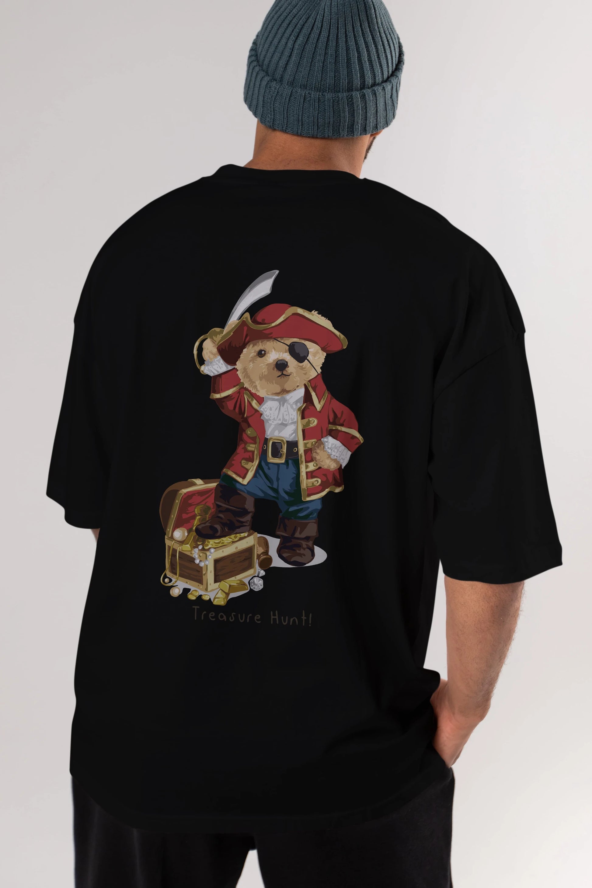 Teddy Bear Treasure Hunt Arka Baskılı Oversize t-shirt Erkek Kadın Unisex %100 Pamuk