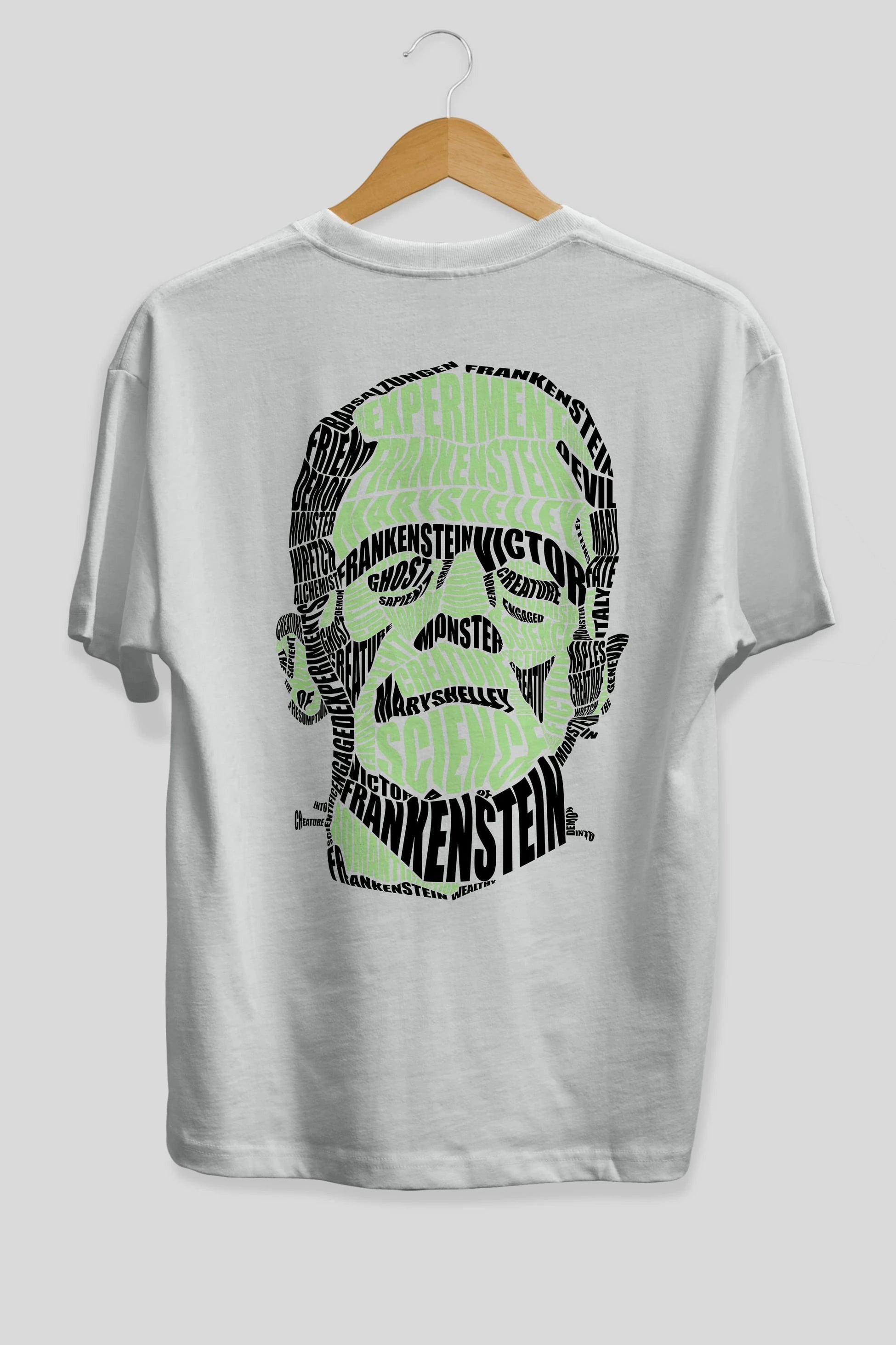 Frankenstein Calligram Arka Baskılı Oversize t-shirt %100 pamuk Erkek Kadın Unisex