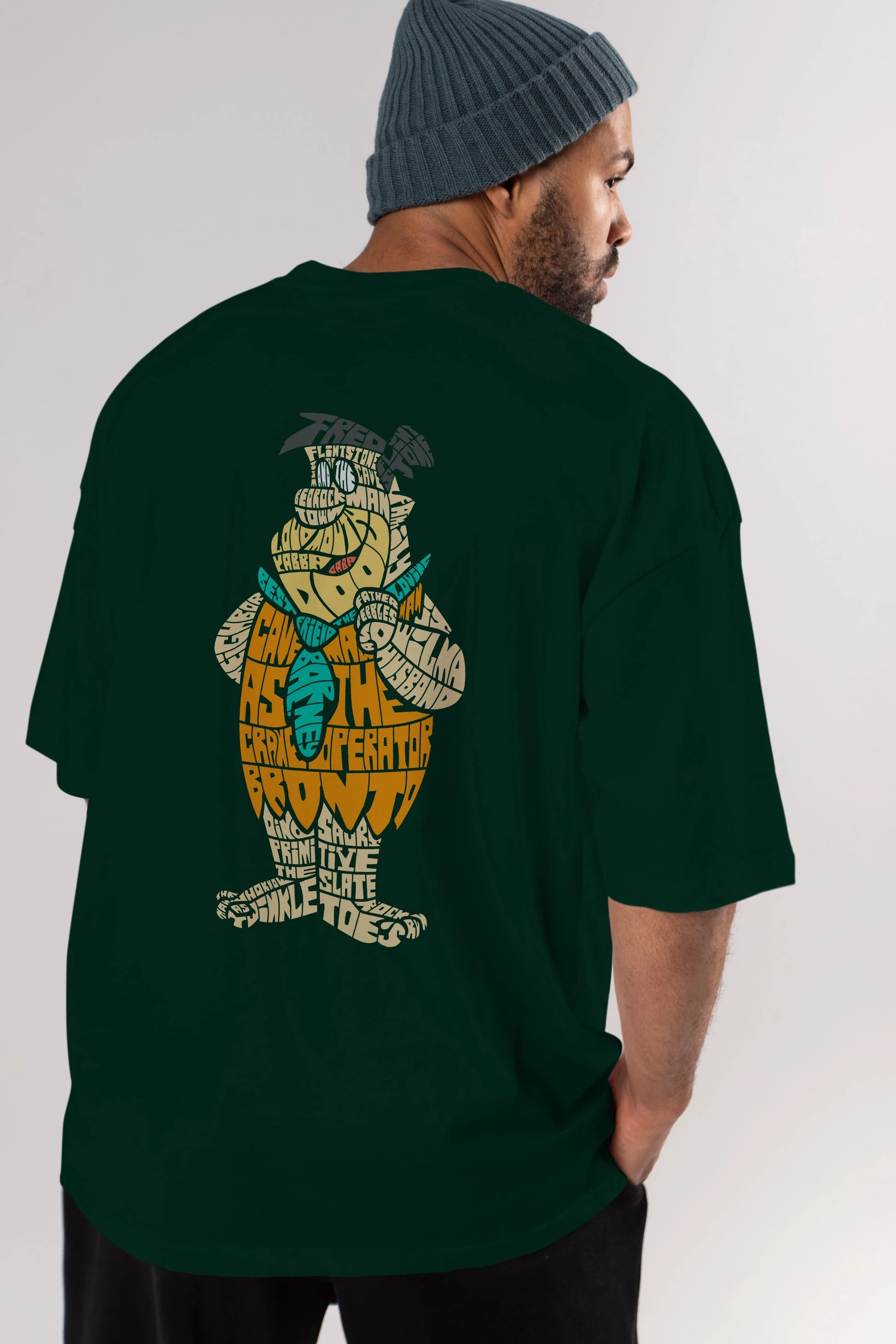 Fred Flintstone Arka Baskılı Oversize t-shirt %100 pamuk Erkek Kadın Unisex