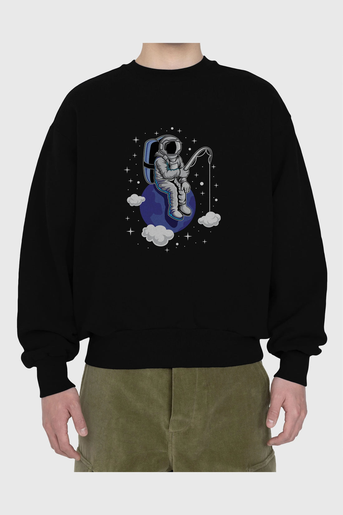 Astronaut Fishing (2) Ön Baskılı Oversize Sweatshirt Erkek Kadın Unisex