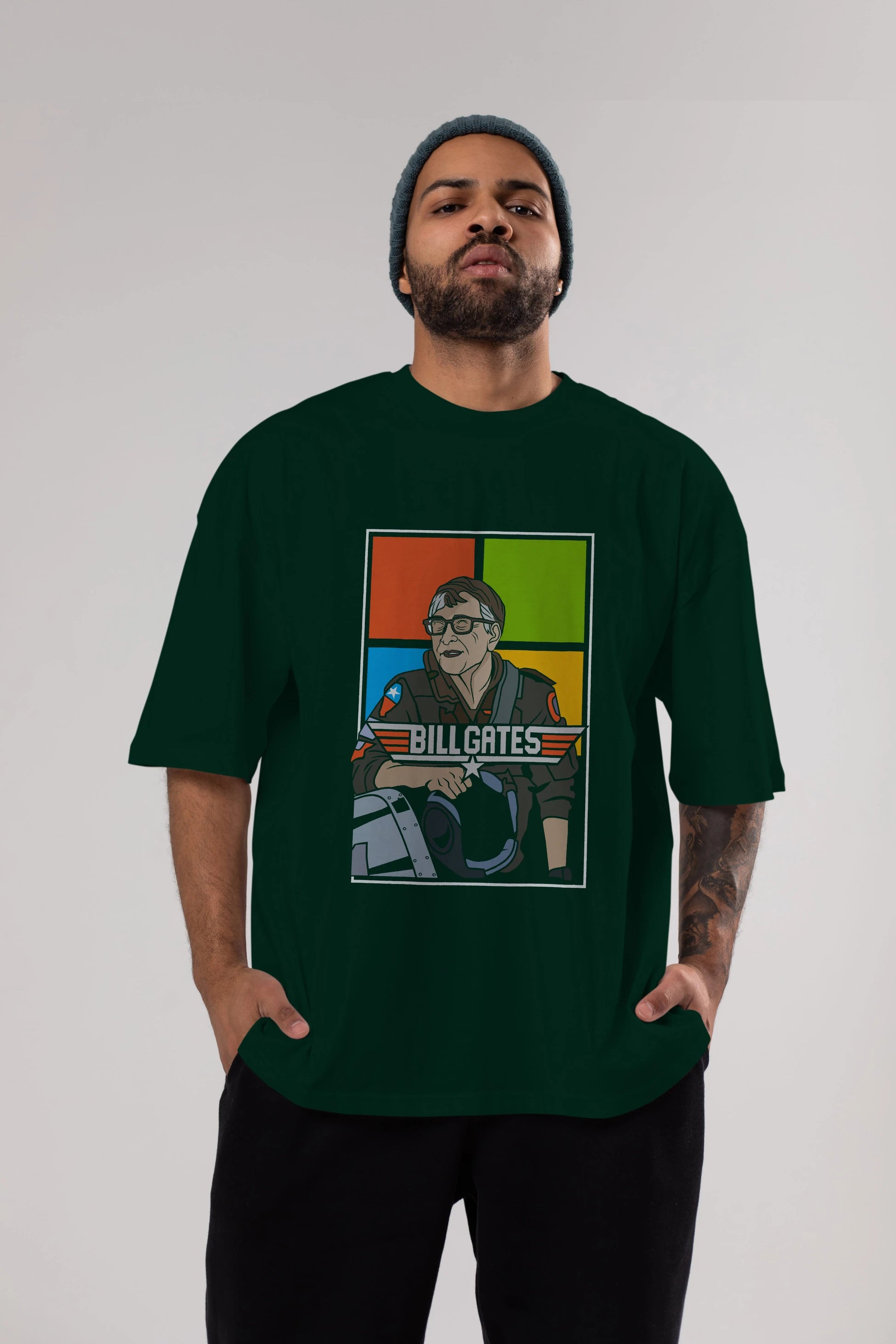 Bill Gates Top Gun Ön Baskılı Oversize t-shirt Erkek Kadın Unisex %100 Pamuk tişort