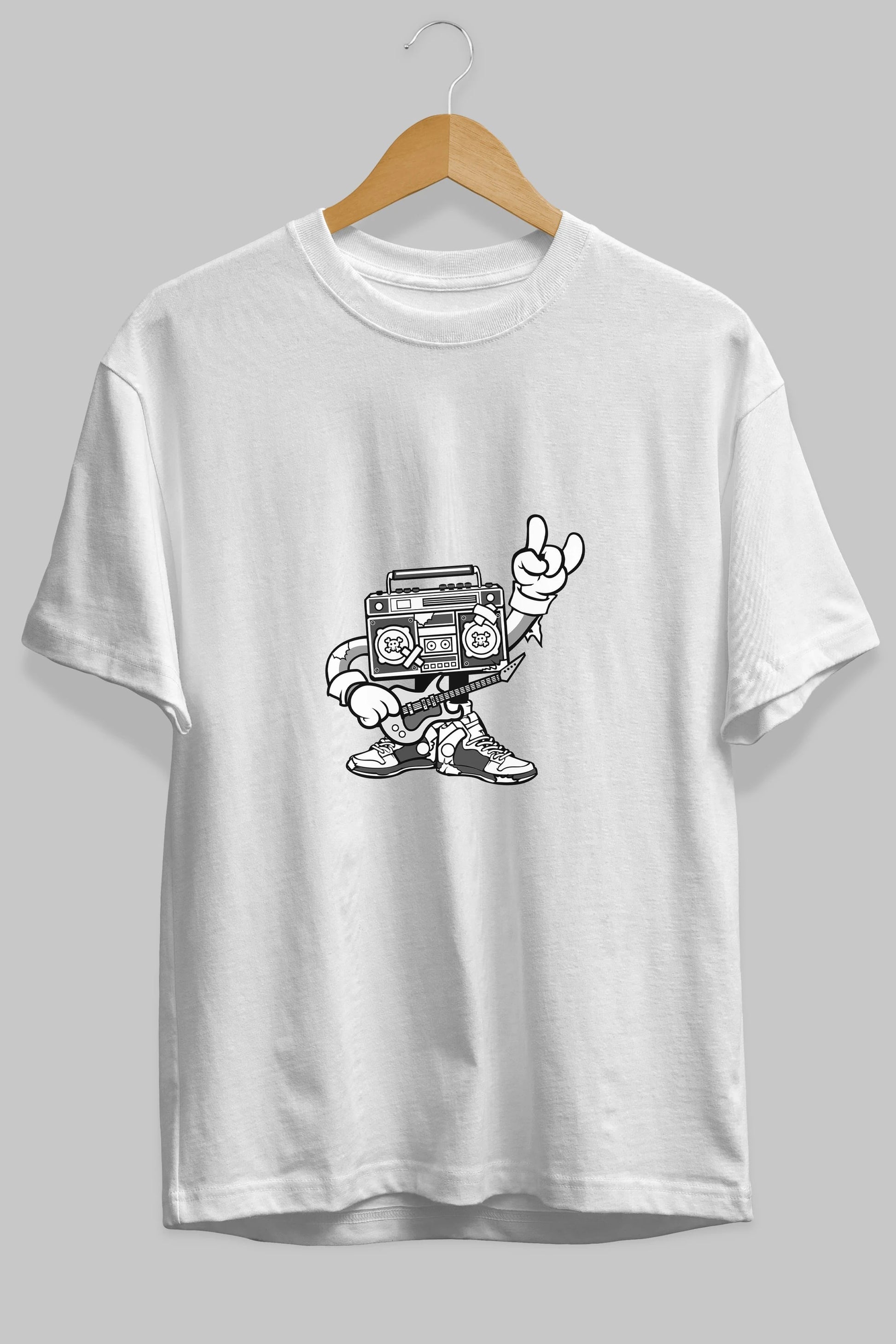 Boombox Rockstar Ön Baskılı Oversize t-shirt Erkek Kadın Unisex %100 Pamuk tişort
