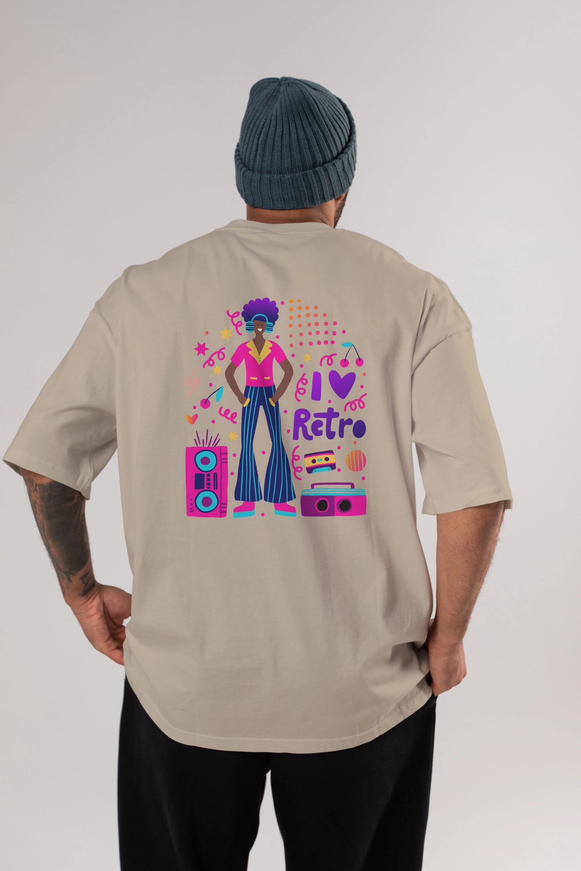 Retro Boy Party Arka Baskılı Oversize t-shirt Erkek Kadın Unisex