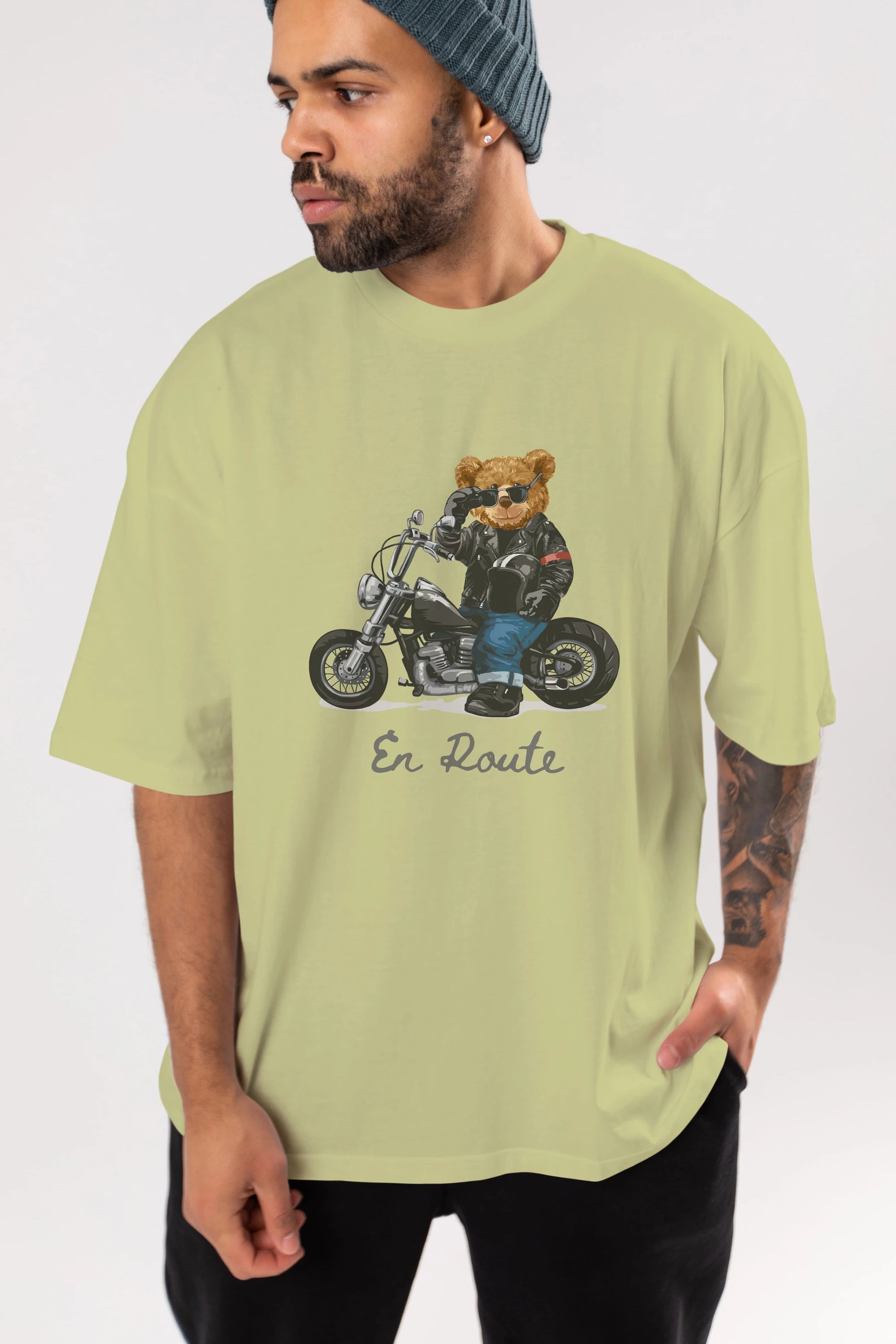 Teddy Bear En Route Ön Baskılı Oversize t-shirt Erkek Kadın Unisex %100 Pamuk