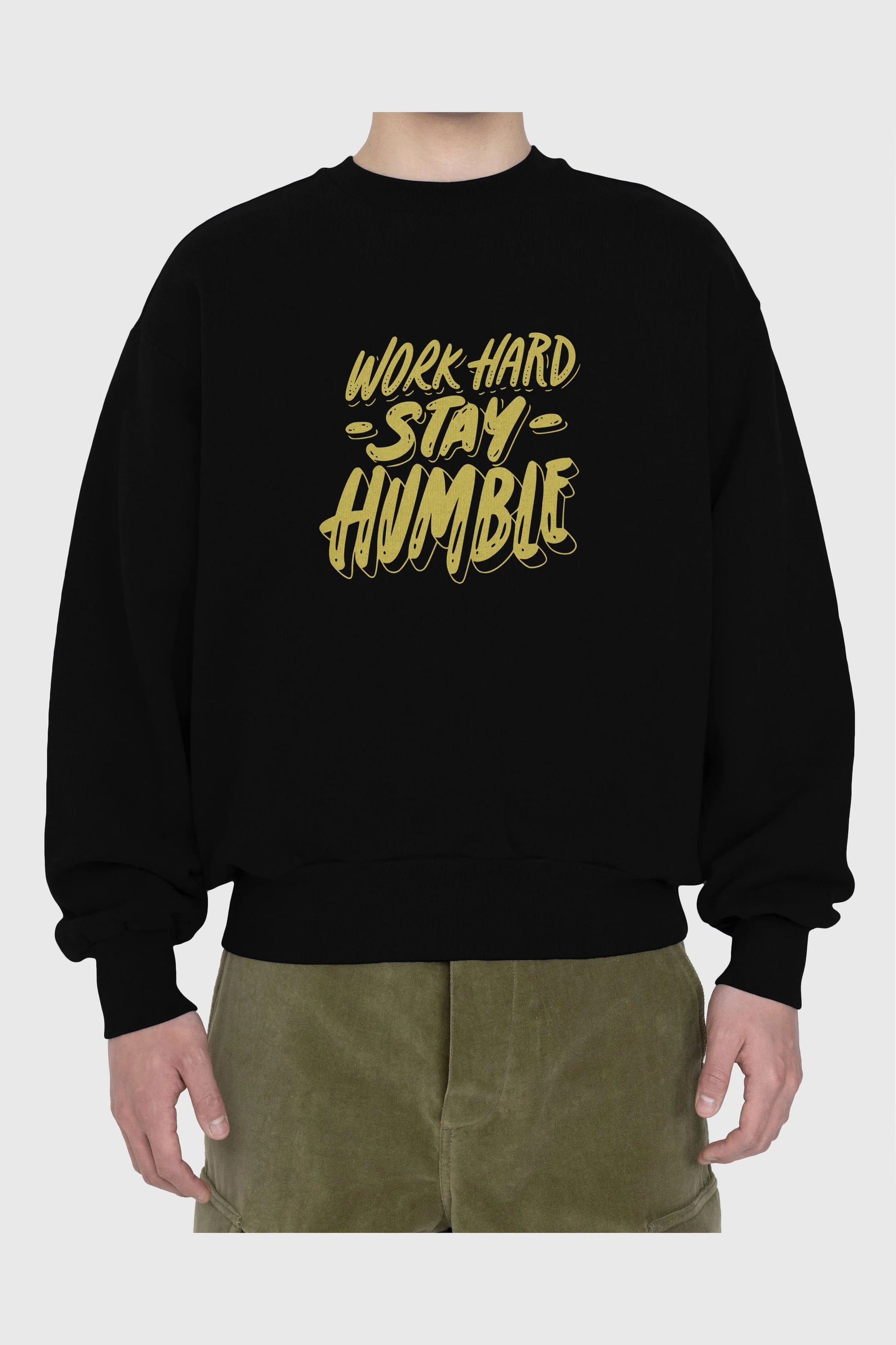 Word Hard Yazılı Ön Baskılı Oversize Sweatshirt Erkek Kadın Unisex