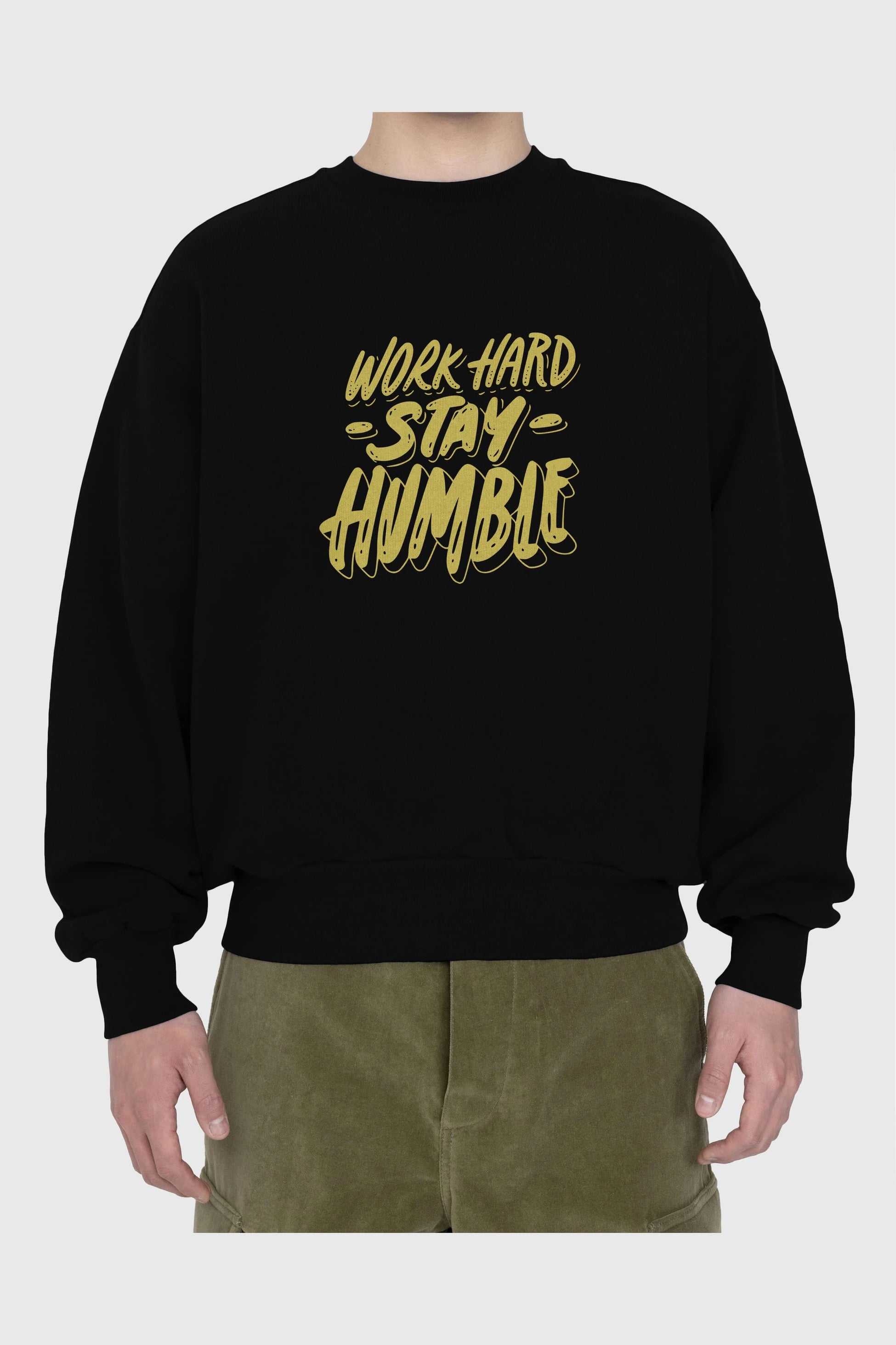 Word Hard Yazılı Ön Baskılı Oversize Sweatshirt Erkek Kadın Unisex