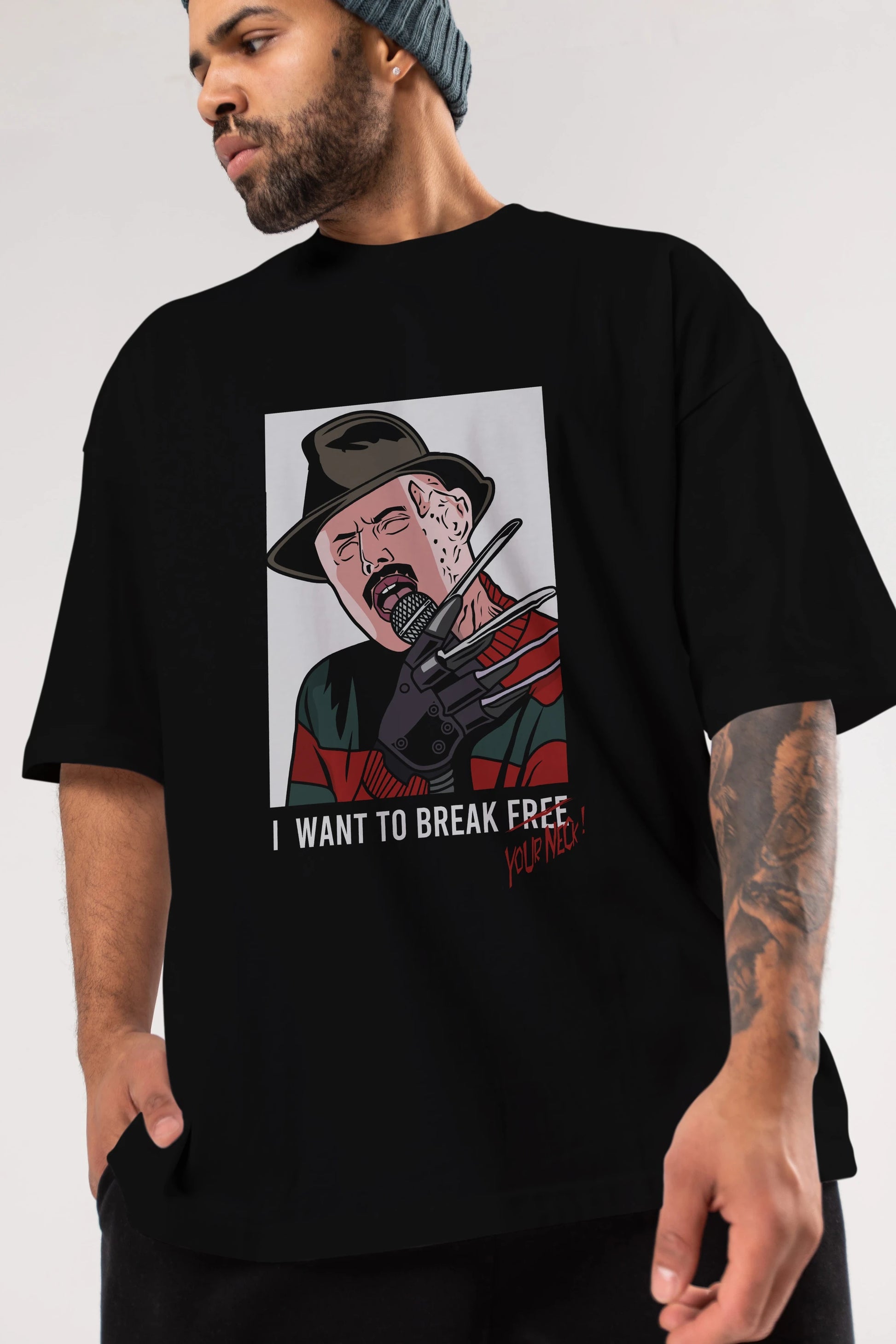 Freddy Merkrueger Ön Baskılı Oversize t-shirt Erkek Kadın Unisex %100 Pamuk tişort