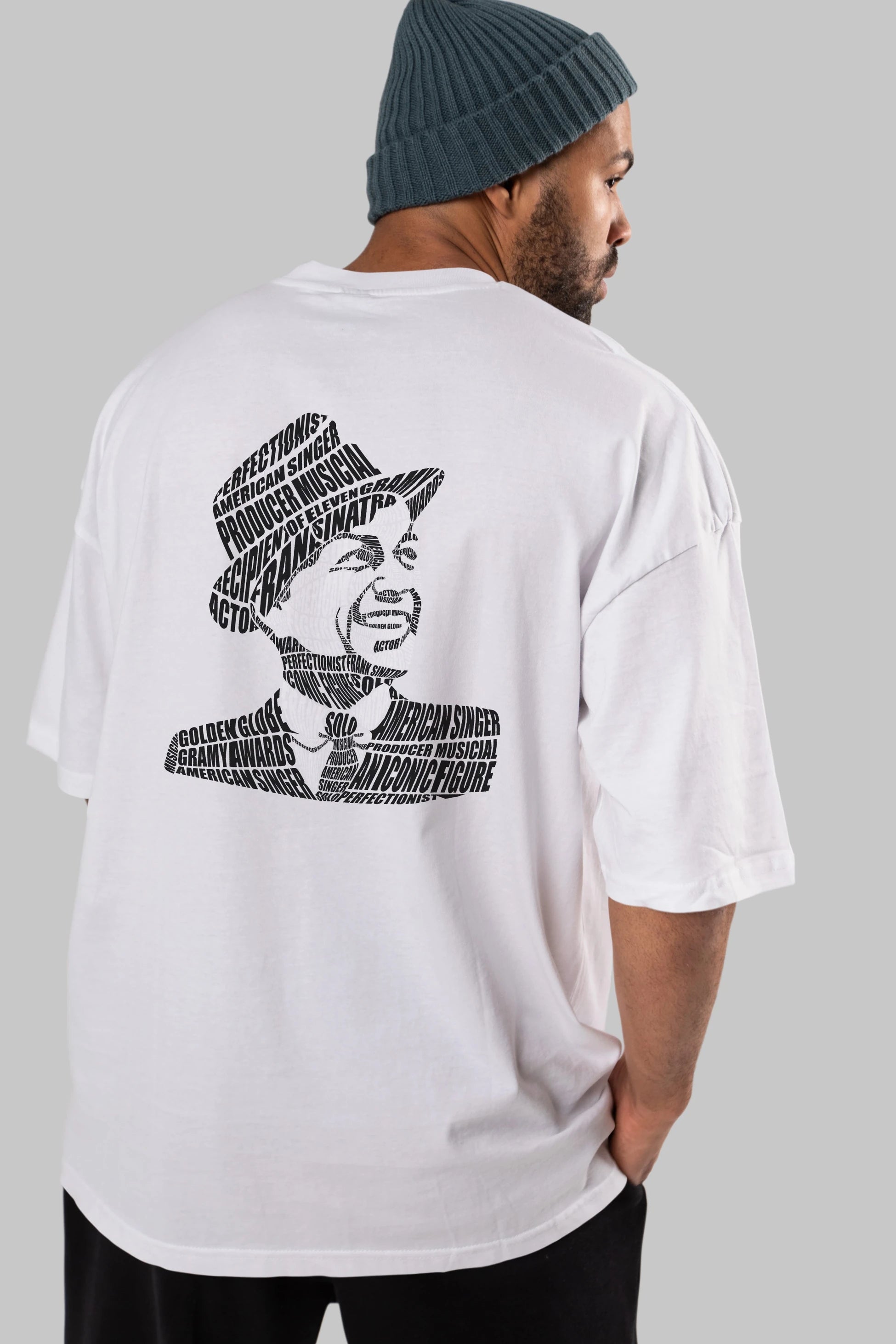 Frank Sinatra Calligram Arka Baskılı Oversize t-shirt %100 pamuk Erkek Kadın Unisex