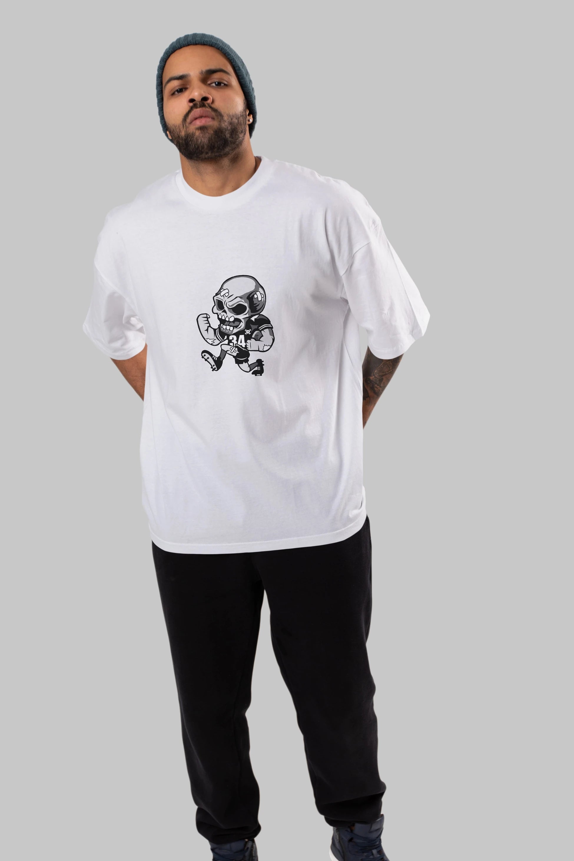 Skull Football Ön Baskılı Oversize t-shirt Erkek Kadın Unisex %100 Pamuk tişort