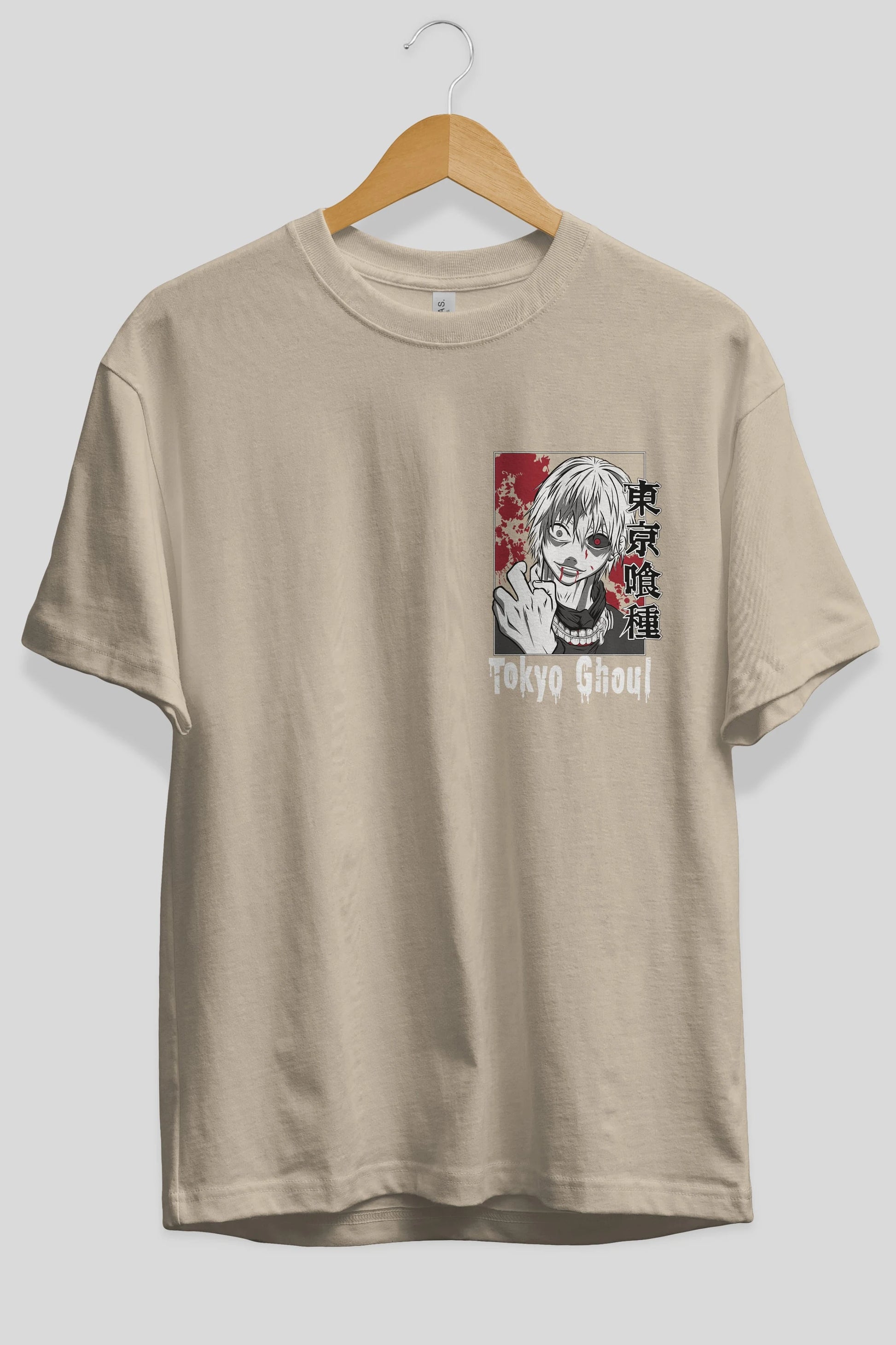 Kaneki Ken TOKYO GHOUL Ön Sol Baskılı Oversize t-shirt Erkek Kadın Unisex %100 Pamuk Bisiklet Yaka tişort