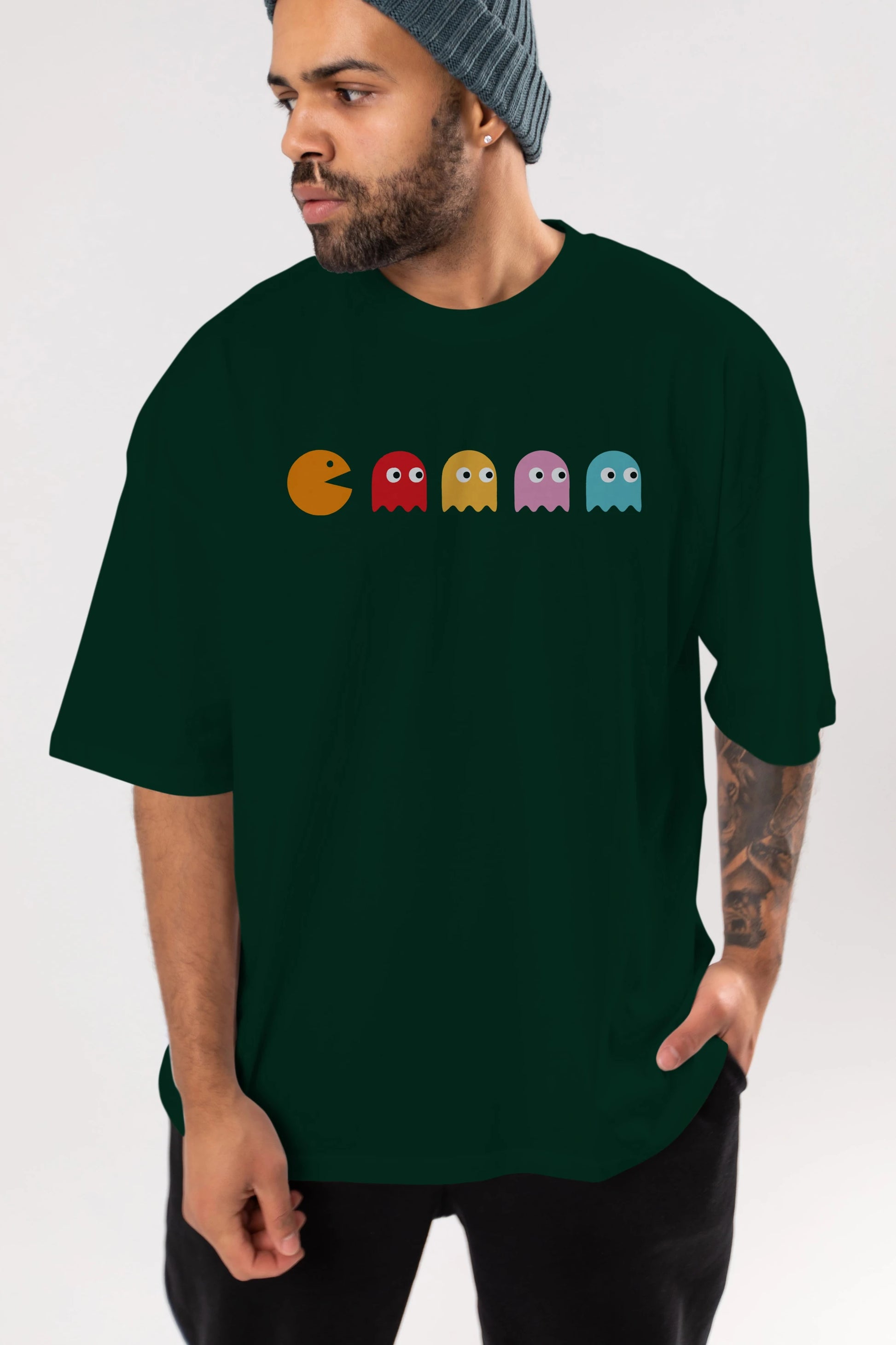 Pac-Man game Ön Baskılı Oversize t-shirt %100 pamuk Erkek Kadın Unisex