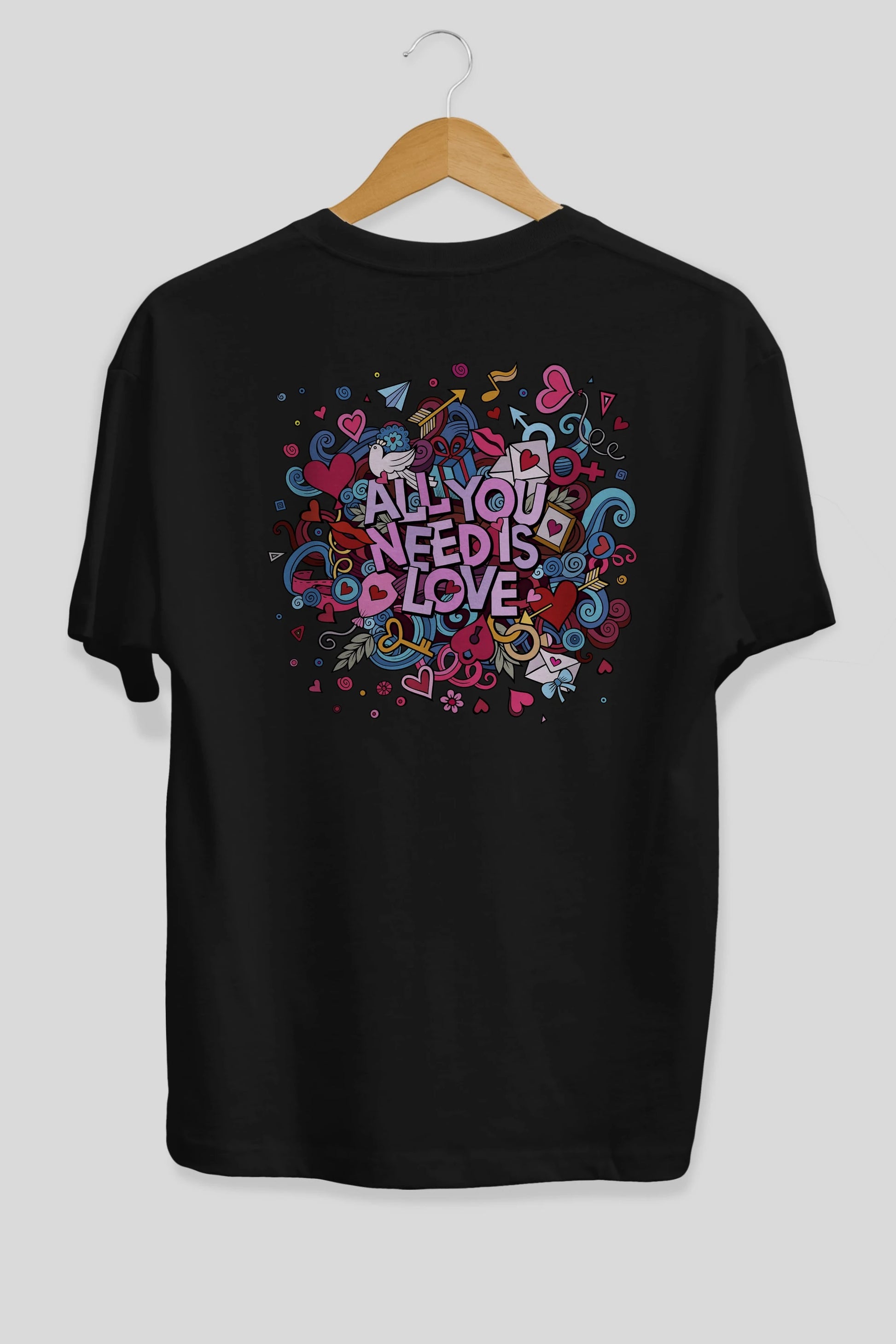 Cute Fun Colorful Heart Art Love Arka Baskılı Oversize t-shirt Erkek Kadın Unisex