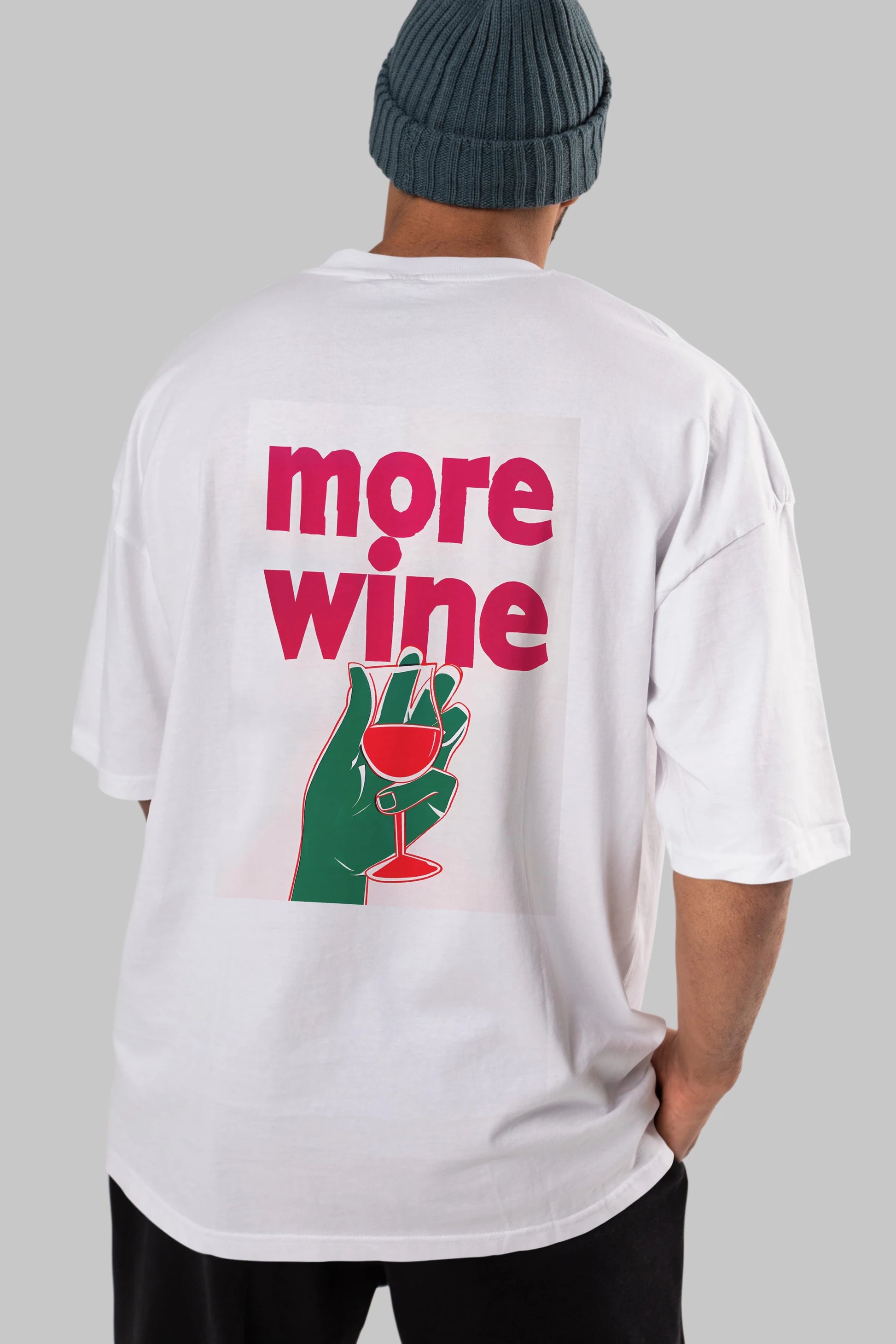 More Wine 3 Arka Baskılı Oversize t-shirt Erkek Kadın Unisex %100 Pamuk Bisiklet Yaka tişort