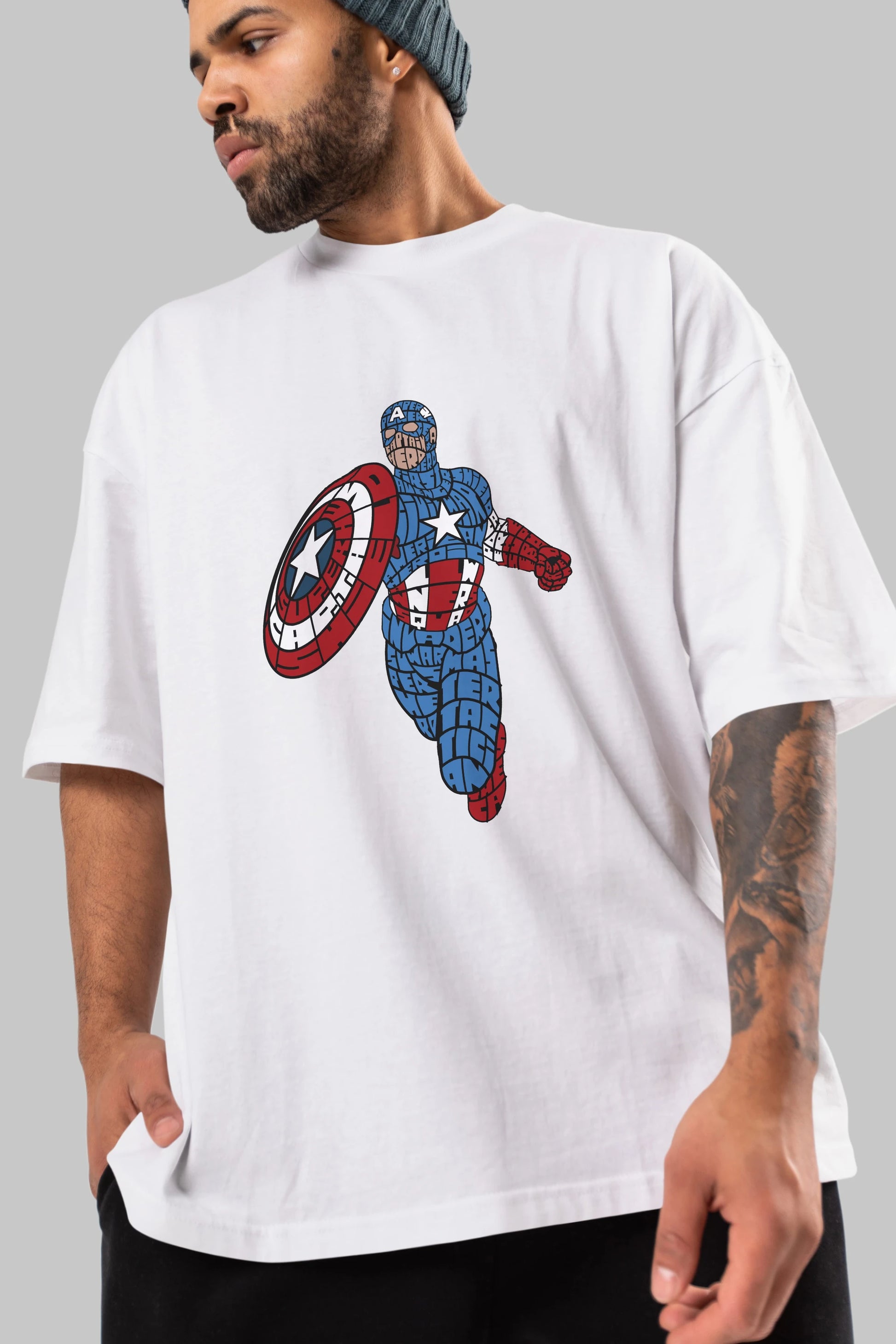 Star and Stripes Hero Ön Baskılı Oversize t-shirt %100 pamuk Erkek Kadın Unisex