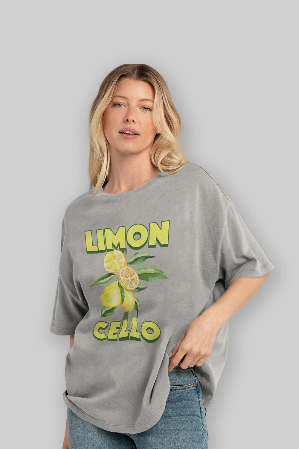 Limoncello Lemon Ön Baskılı Oversize t-shirt Erkek Kadın Pamuk Bisiklet Yaka tişort
