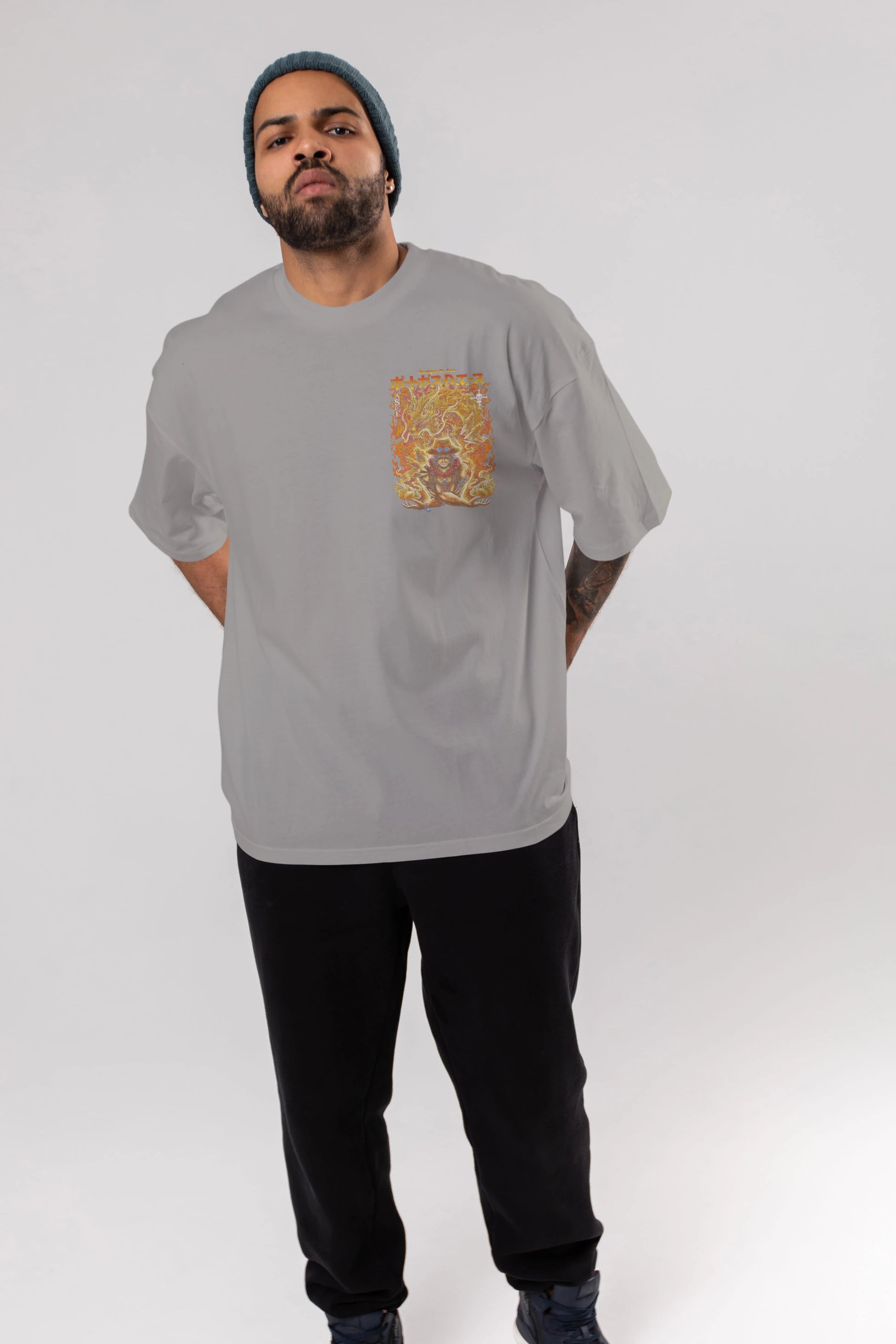 PORTGAS D. ACE Ön Sol Baskılı Oversize t-shirt Erkek Kadın Unisex %100 Pamuk Bisiklet Yaka tişort