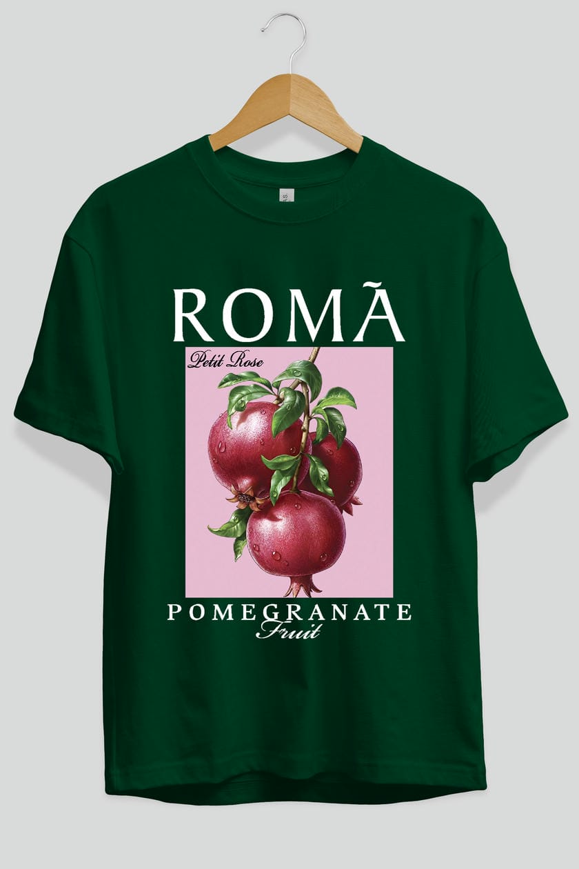 Roma Pomegranate Nar Ön Baskılı Oversize t-shirt Erkek Kadın Pamuk Bisiklet Yaka tişort