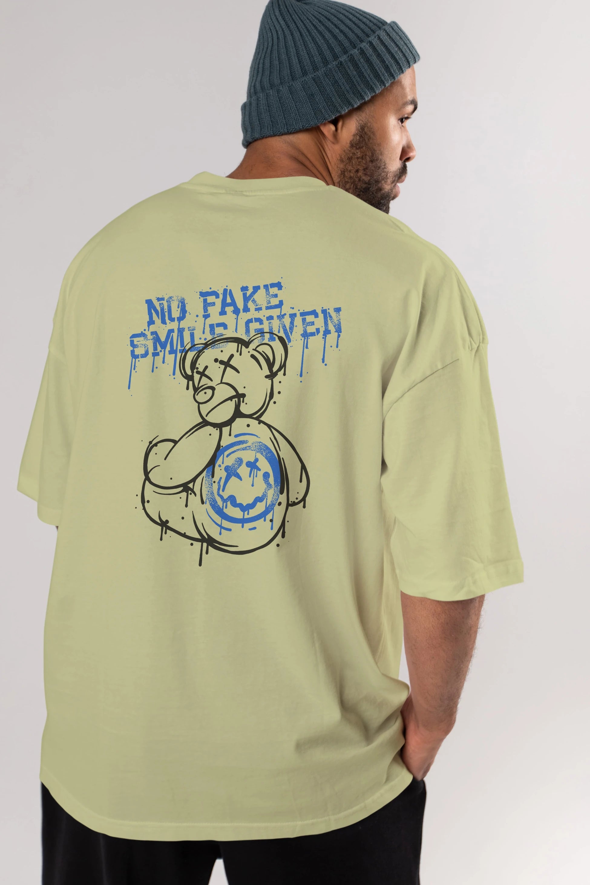 No Fake Smile Given Bear Arka Baskılı Oversize t-shirt Erkek Kadın Unisex