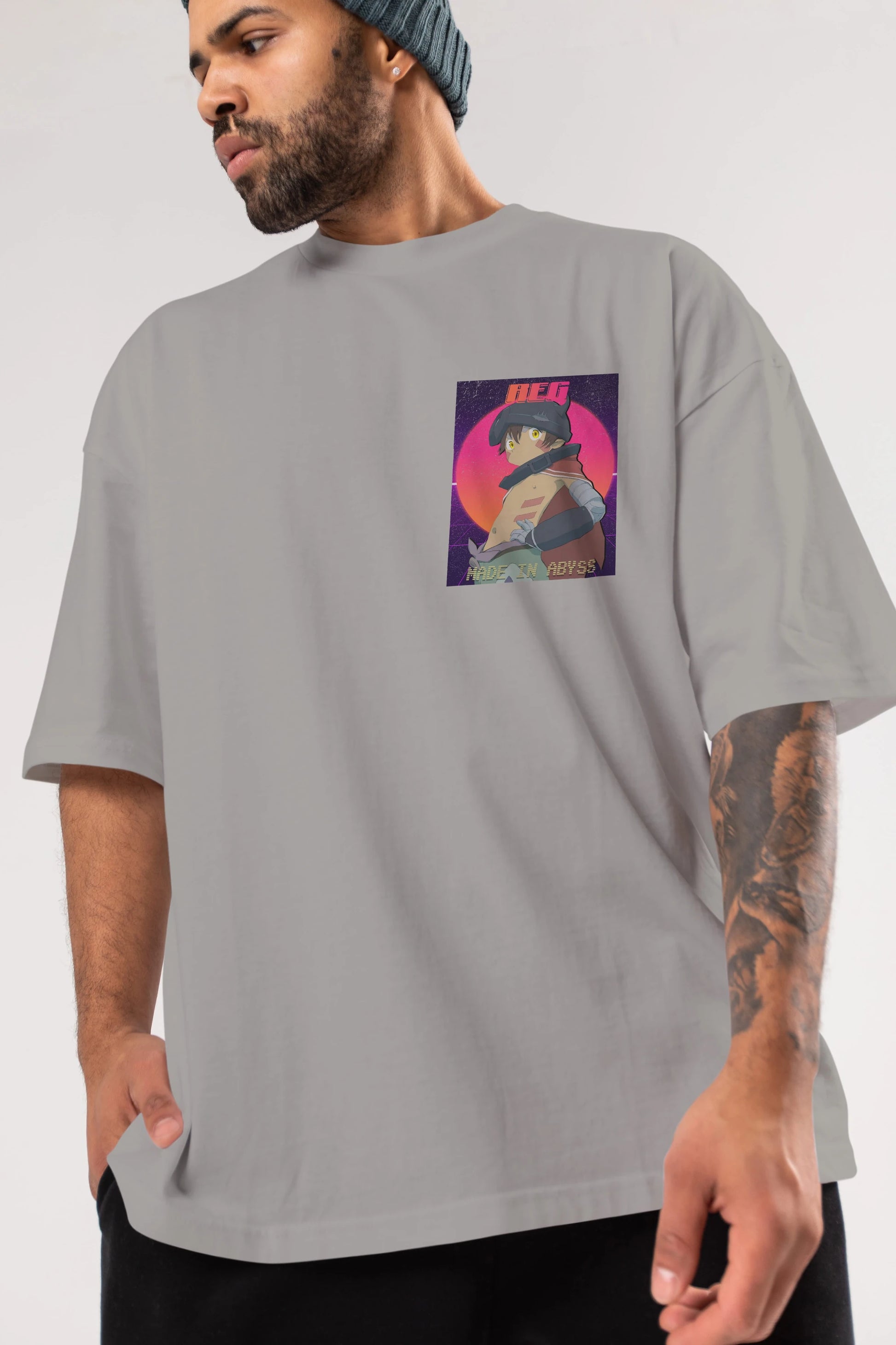 Reg 7 Ön Sol Baskılı Oversize t-shirt Erkek Kadın Unisex %100 Pamuk Bisiklet Yaka tişort