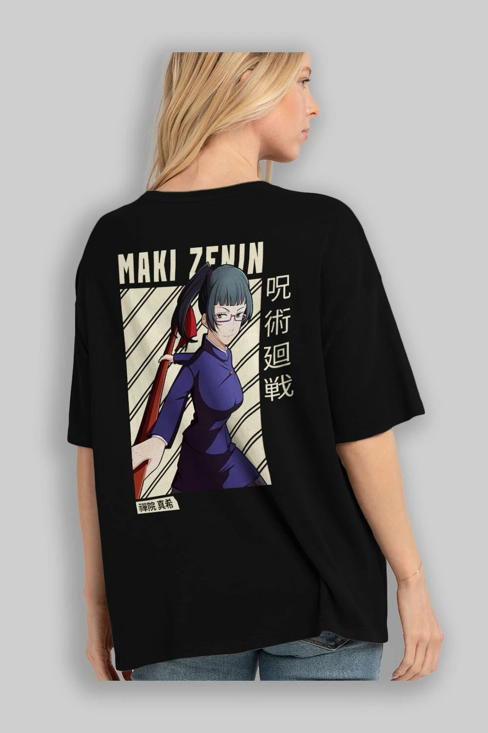 Maki Zenin CHAİNSAWMAN Anime Arka Baskılı Oversize t-shirt Erkek Kadın Unisex