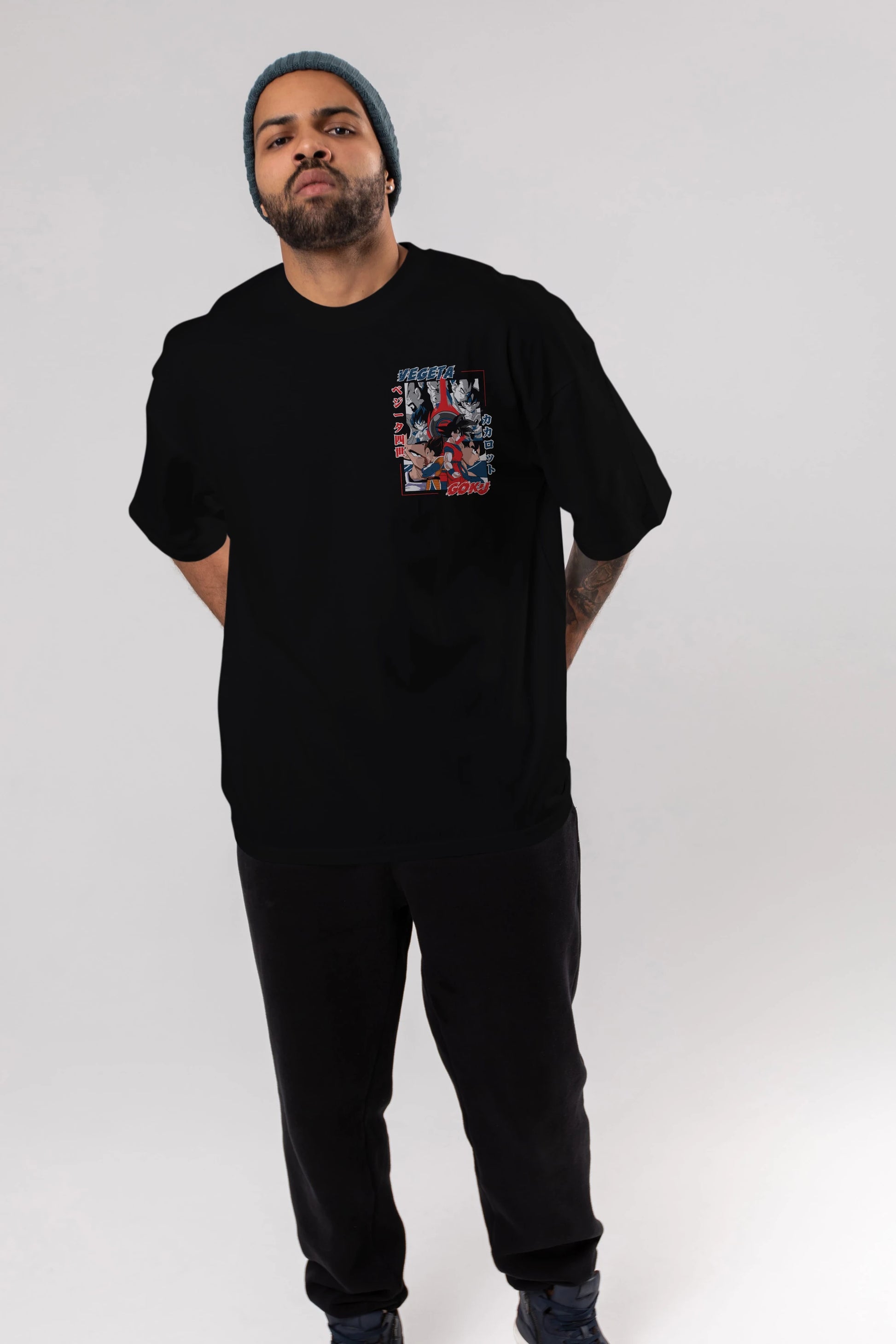 VEGETA VS GOKU Ön Sol Baskılı Oversize t-shirt Erkek Kadın Unisex %100 Pamuk Bisiklet Yaka tişort