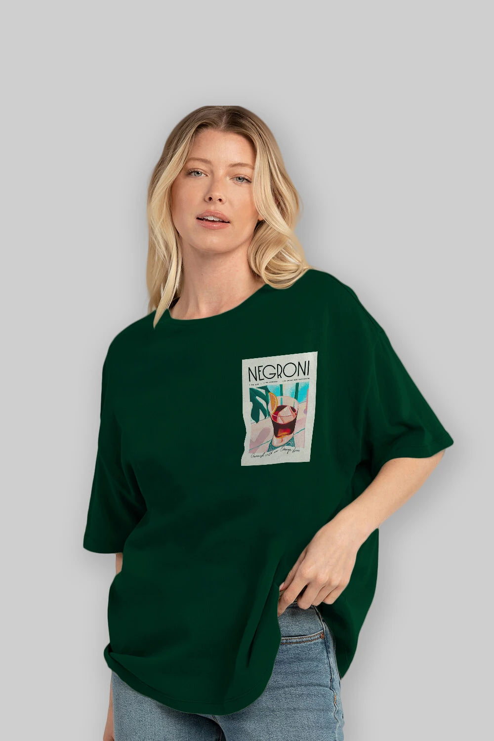 Negroni 4 Ön Sol Baskılı Oversize t-shirt Erkek Kadın Unisex %100 Pamuk Bisiklet Yaka tişort