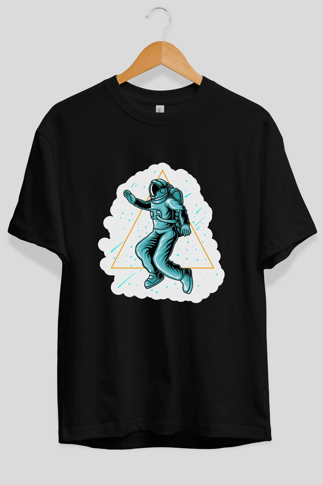 Astronaut Starry Triangle Sticker Ön Baskılı Oversize t-shirt Erkek Kadın Unisex