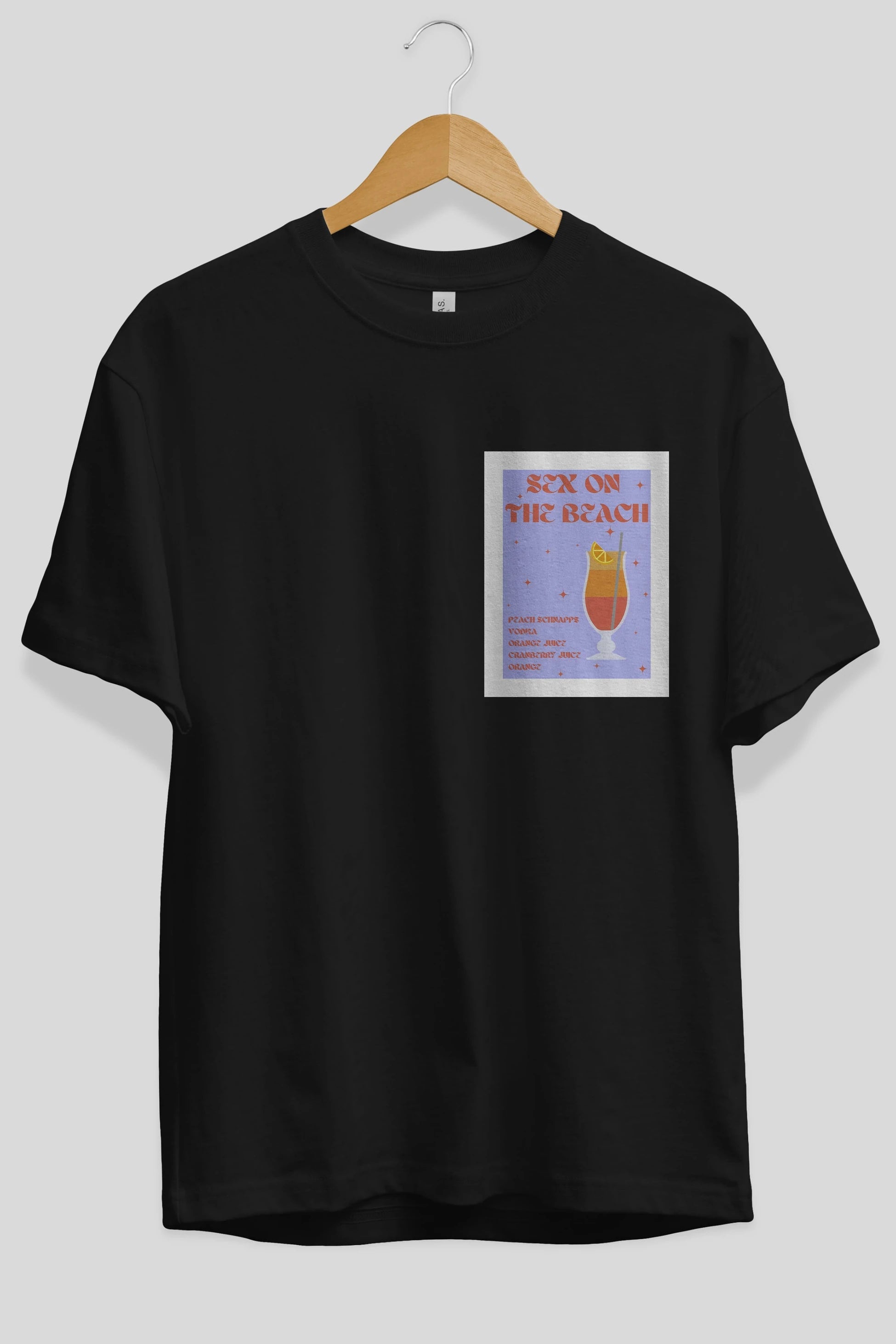 Sex On The Beach Ön Sol Baskılı Oversize t-shirt Erkek Kadın Unisex %100 Pamuk Bisiklet Yaka tişort