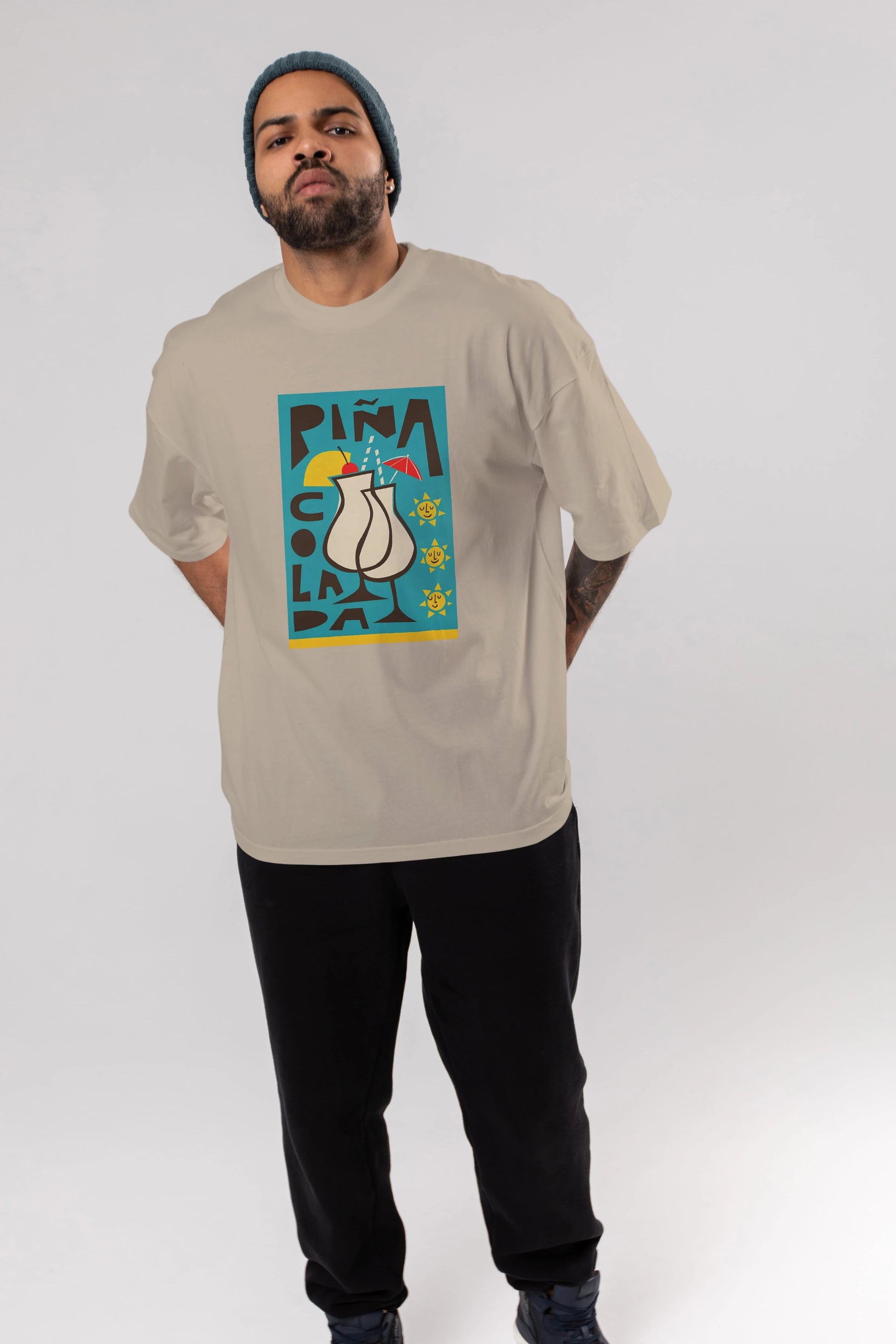 Pina Colada 4 Ön Baskılı Oversize t-shirt Erkek Kadın Unisex %100 Pamuk Bisiklet Yaka tişort