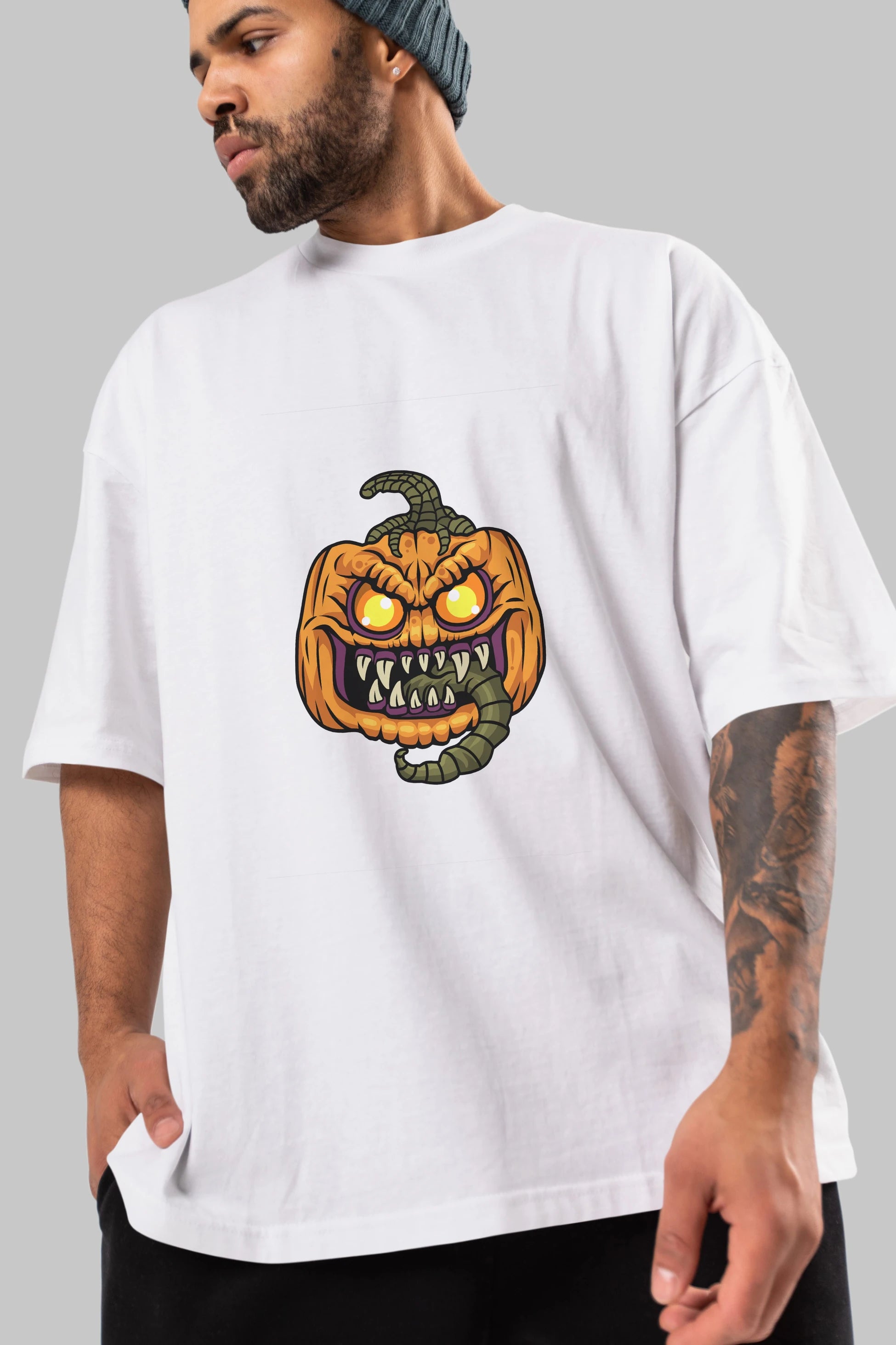Halloween Ön Baskılı Oversize t-shirt Erkek Kadın Unisex %100 Pamuk tişort