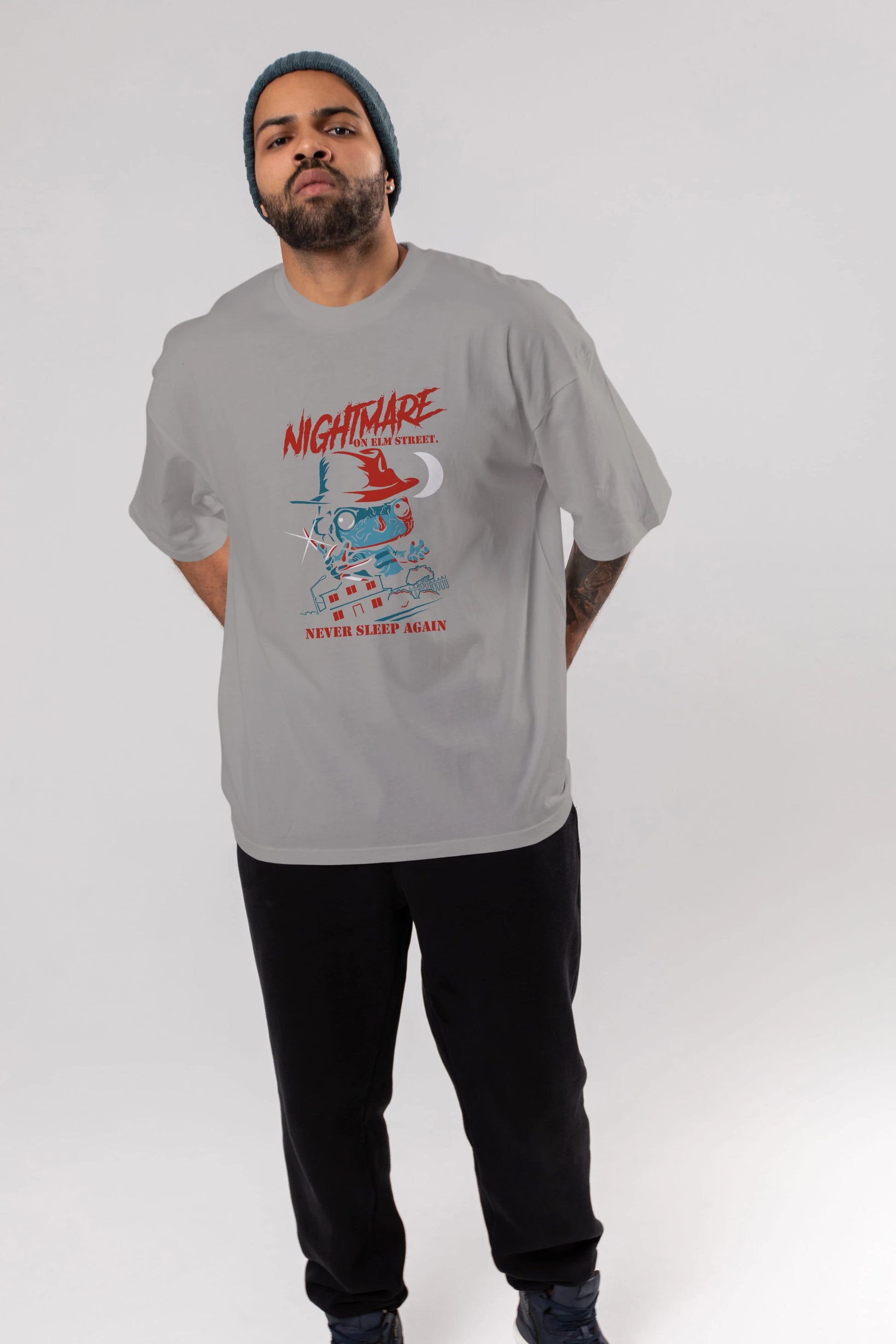 Nightmare Elm Sokağı Ön Baskılı Oversize t-shirt Erkek Kadın Unisex %100 Pamuk Bisiklet Yaka tişort