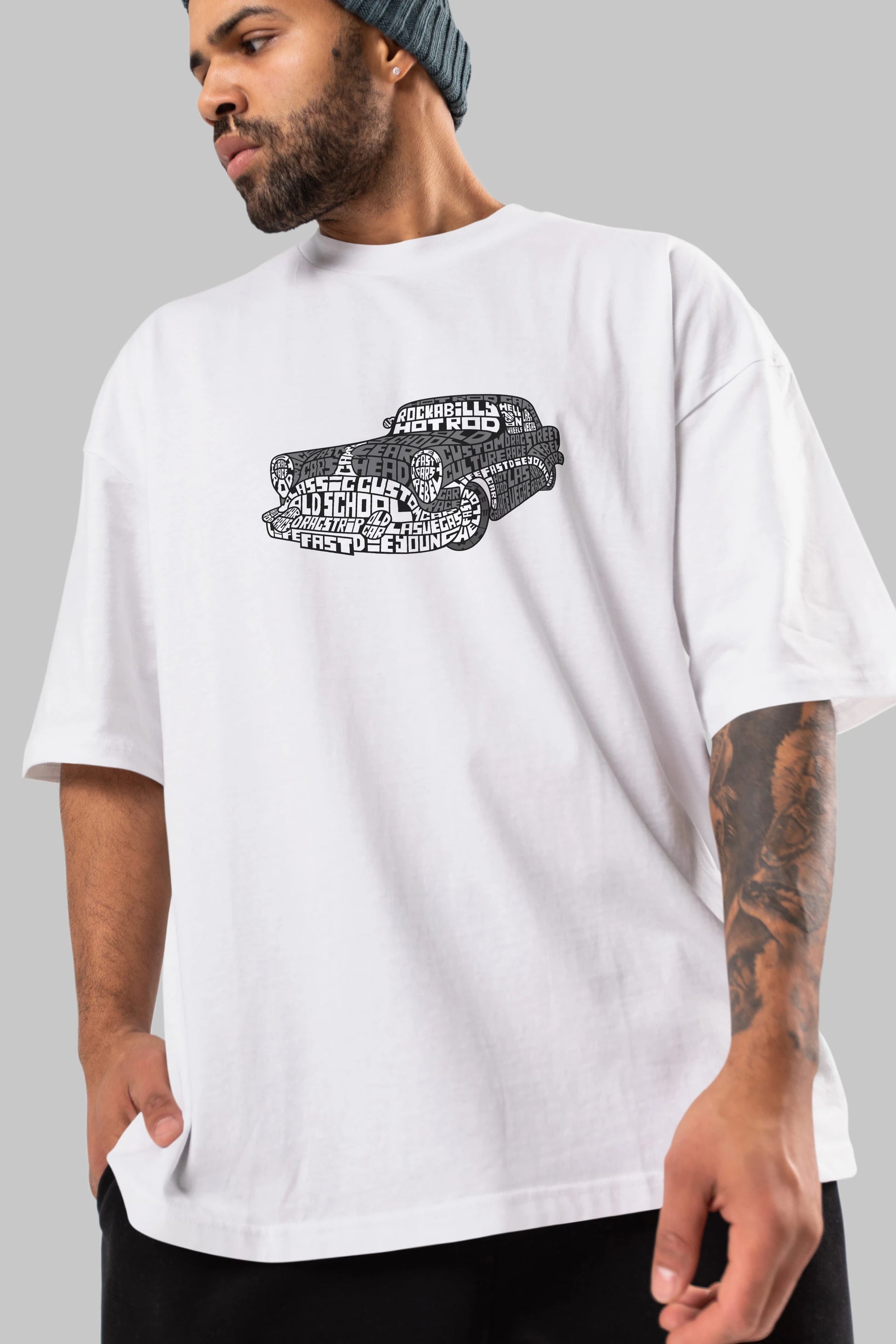 Hotrod Ön Baskılı Oversize t-shirt %100 pamuk Erkek Kadın Unisex