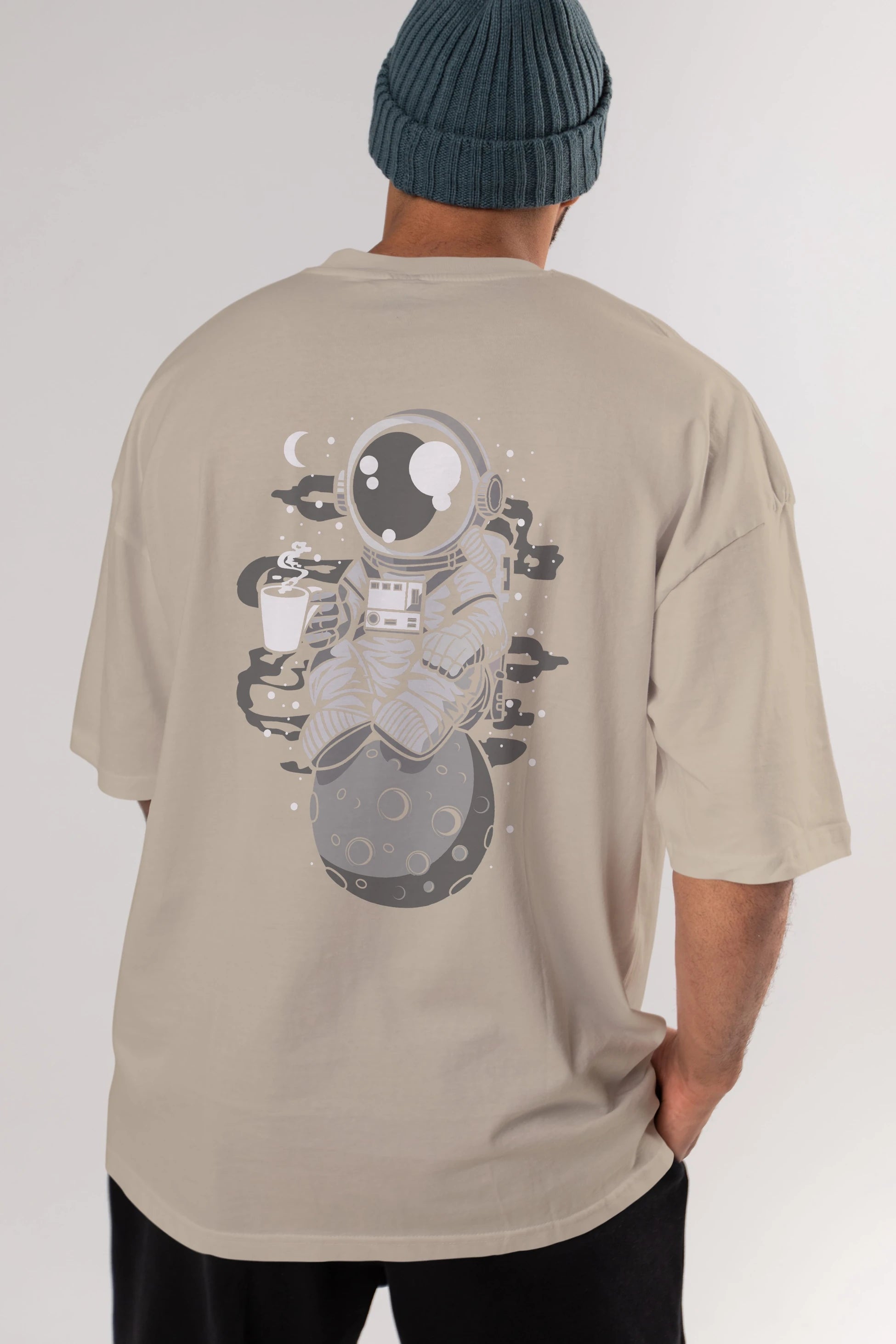 Astronaut Coffee Arka Baskılı Oversize t-shirt Erkek Kadın Unisex