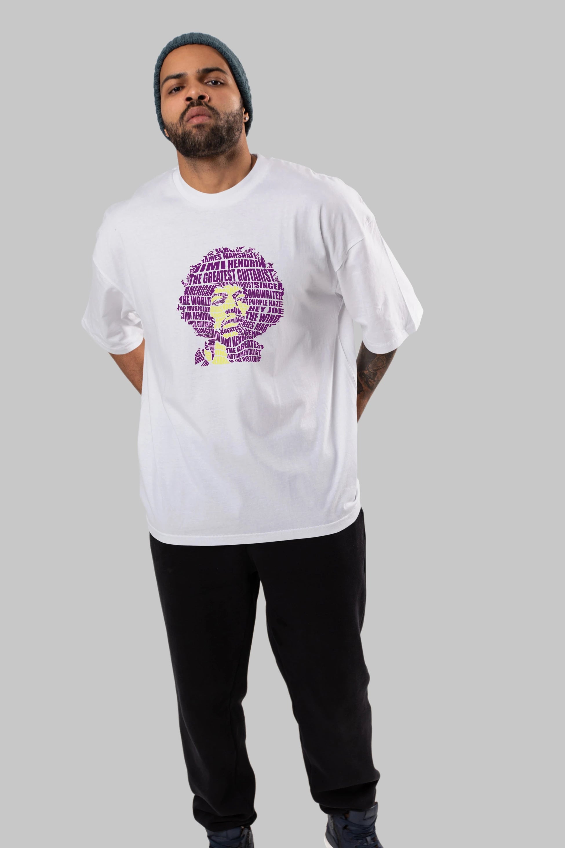 Jimmy Hendrix Calligram Ön Baskılı Oversize t-shirt %100 pamuk Erkek Kadın Unisex