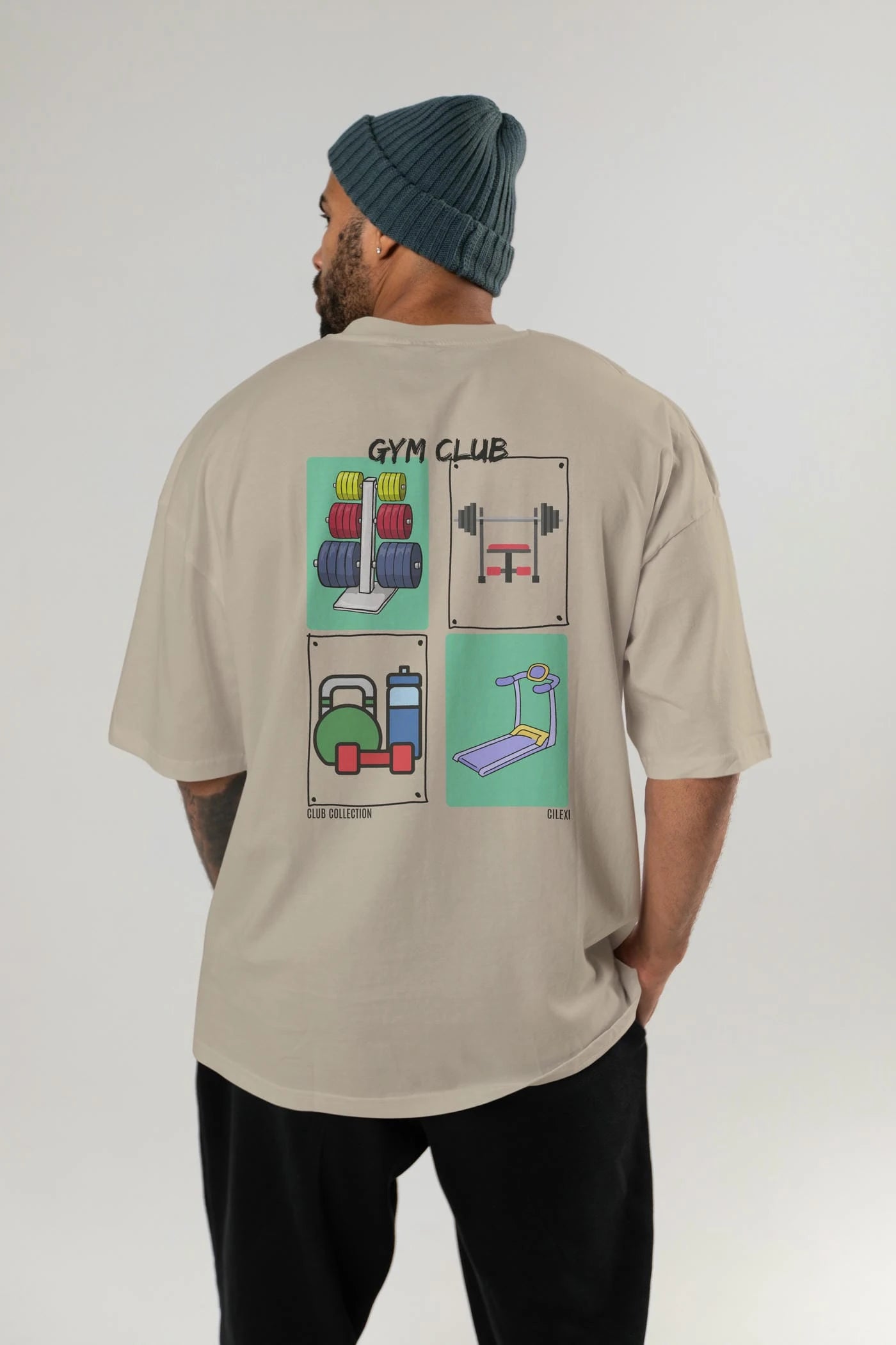 Gym Club Arka Baskılı Oversize t-shirt Erkek Kadın %100 Pamuk Bisiklet Yaka tişort