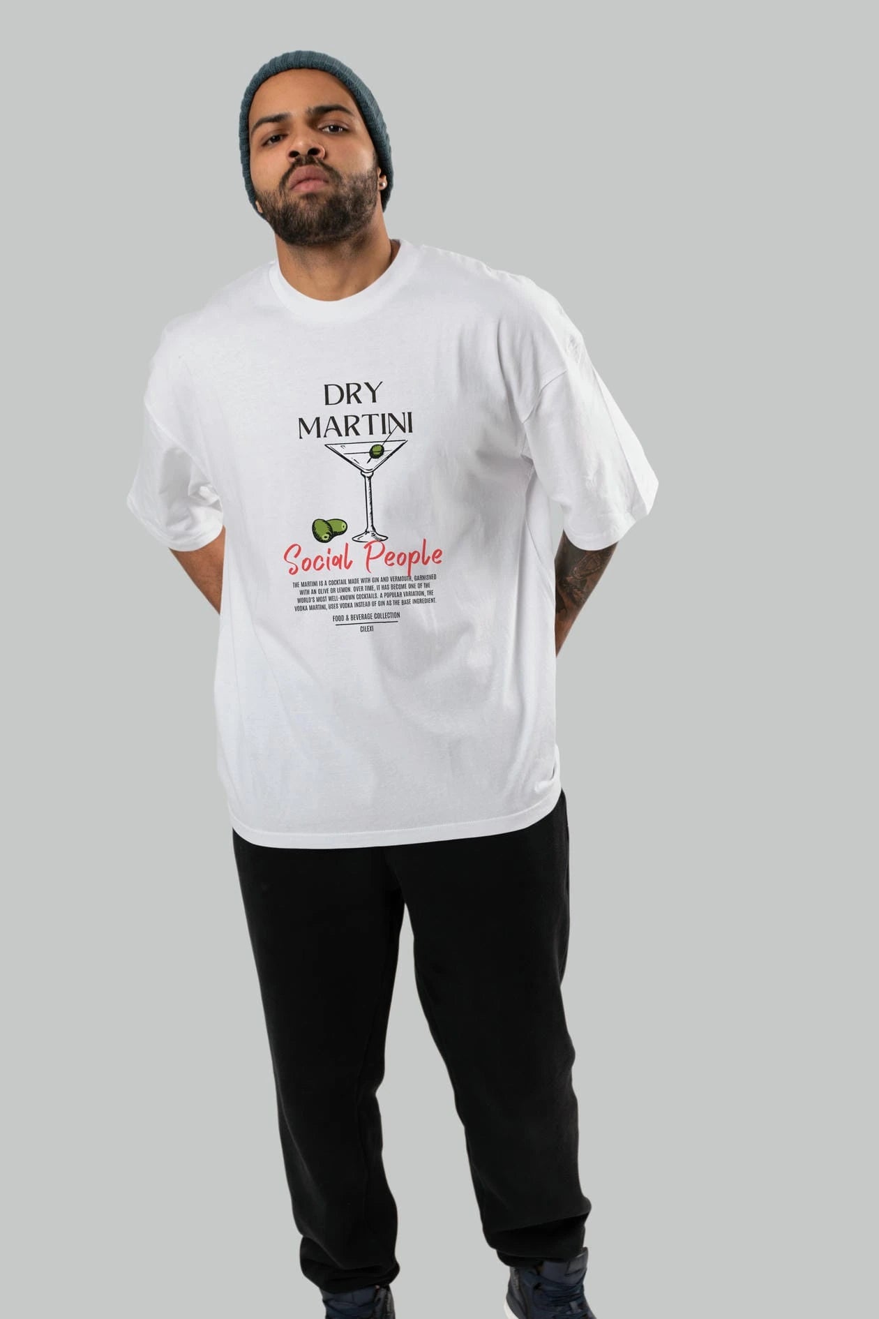 Dry Martını Kokteyl Serisi ön Baskılı Oversize t-shirt Erkek Kadın %100 Pamuk Bisiklet Yaka tişort